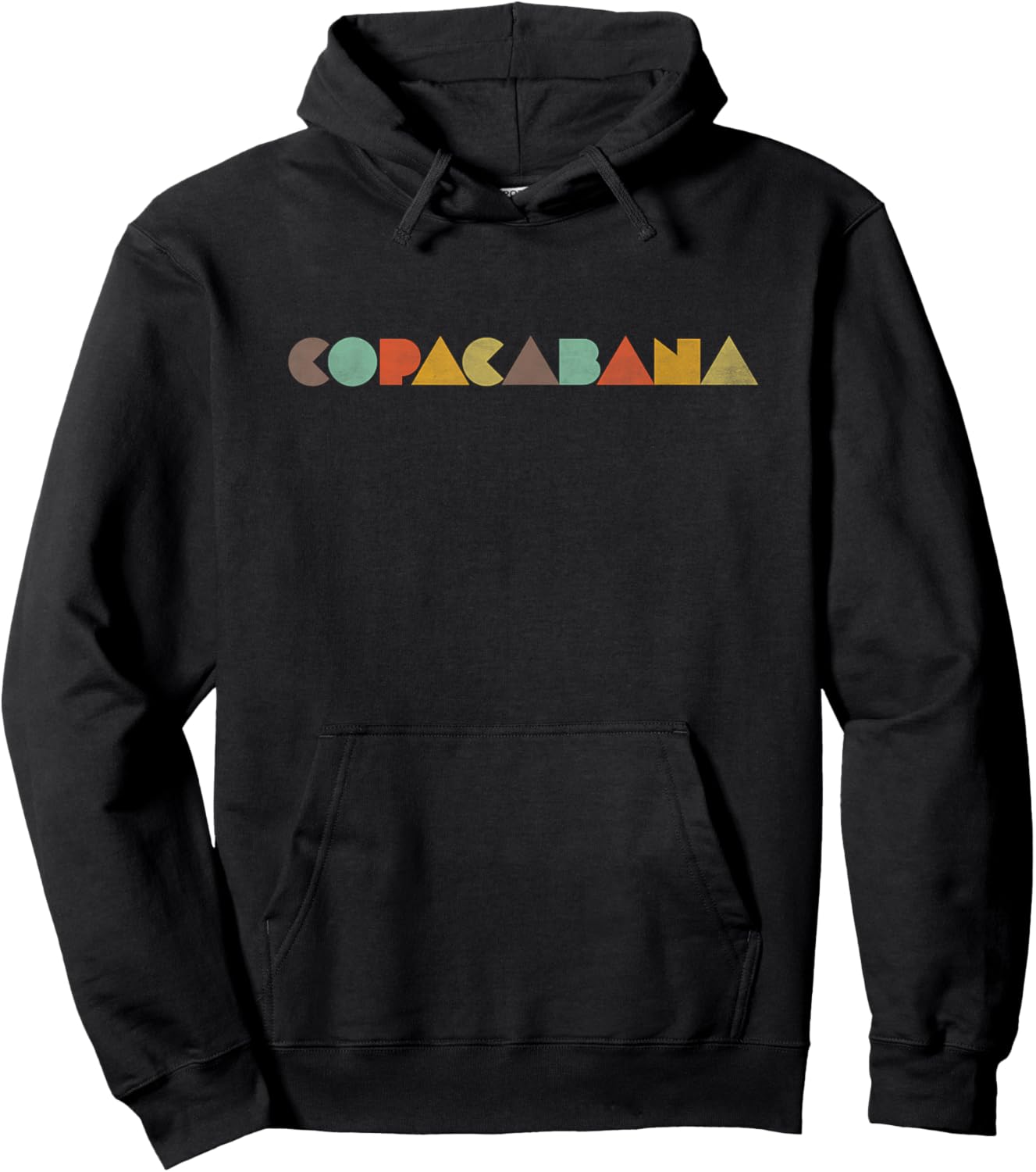 Copacabana Vintage Brazil Black Small Letter Print Classic Fit Short Sleeve Hoodie - Hoodie | Black