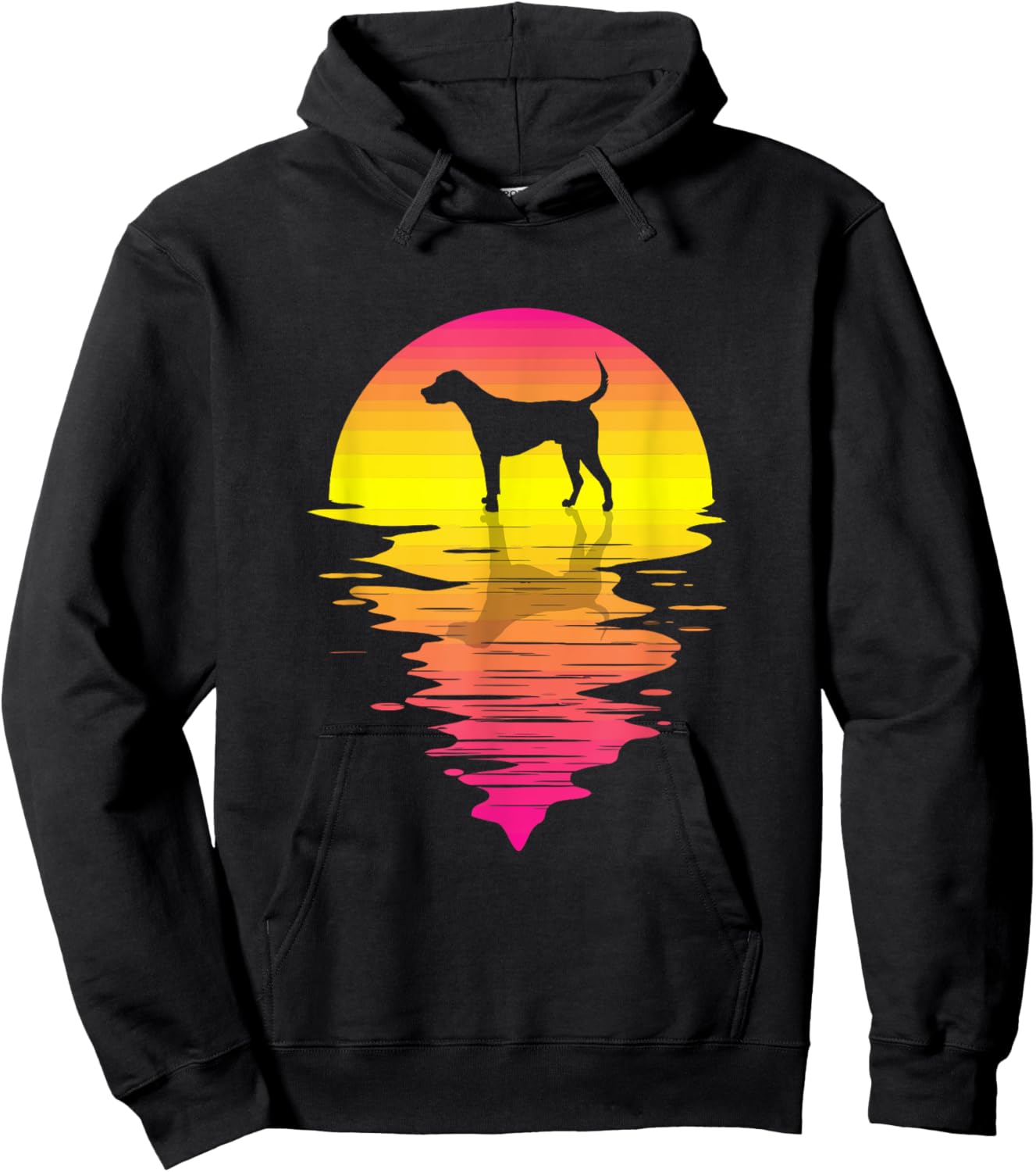 Foxhound Retro Pink 80s Vintage Retro Sunset Foxhound Dog Hoodie - Hoodie | Black