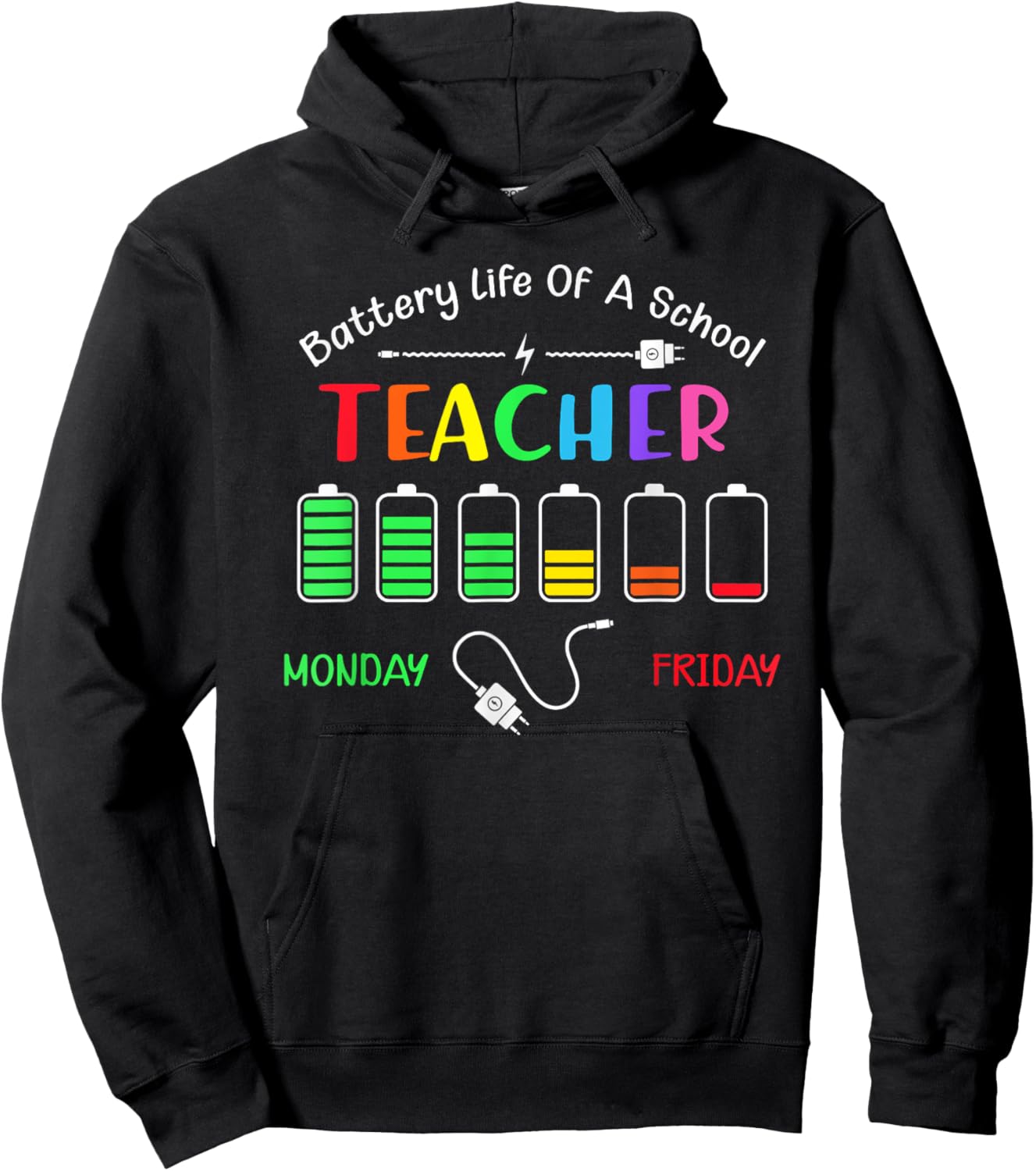 Battery Life Of A School Teacher Monday To Friday Women Hoodie - Hoodie | Black