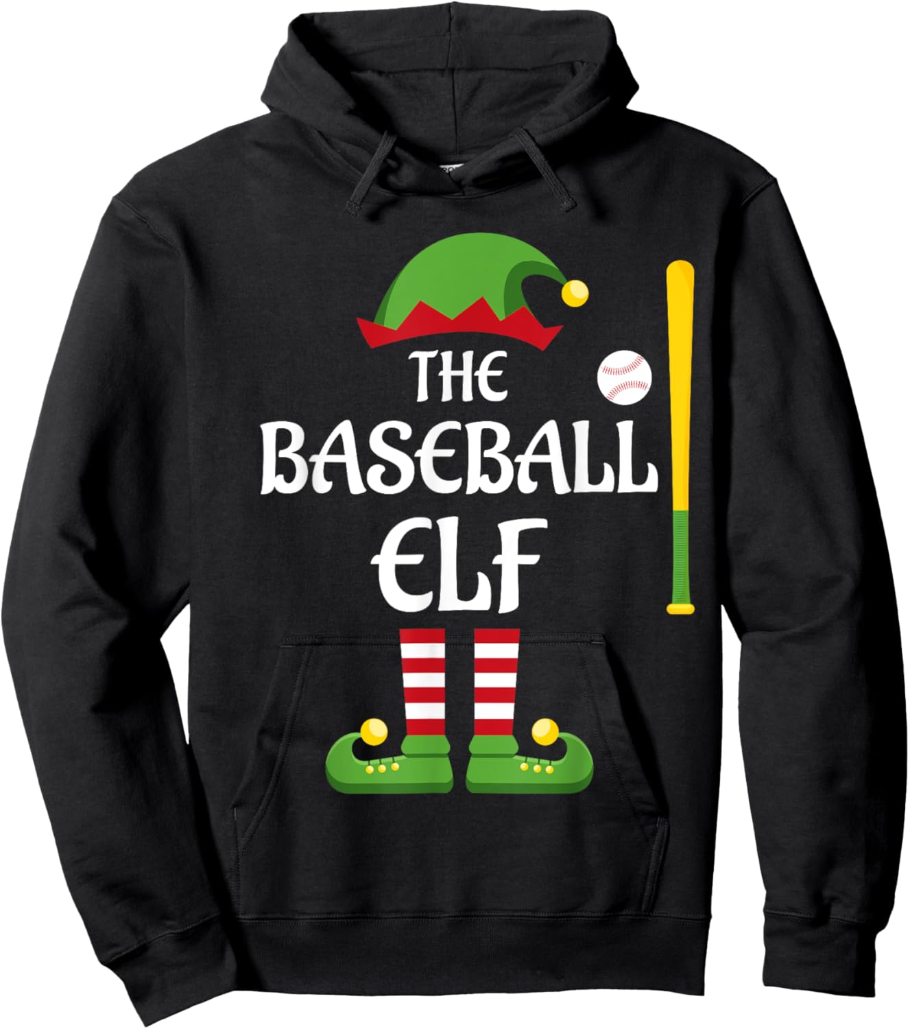 Baseball Elf Family Matching Group Christmas Sporty Hoodie - Hoodie | Black