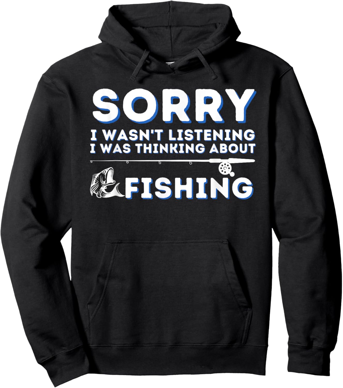 Funny Fishing & Fisherman Shirts - I Was Thinking About Fishing - Adult , Black, Small, Short Sleeve, Classic Fit, Cotton 60% Polyester 40% Hoodie - Hoodie | Black