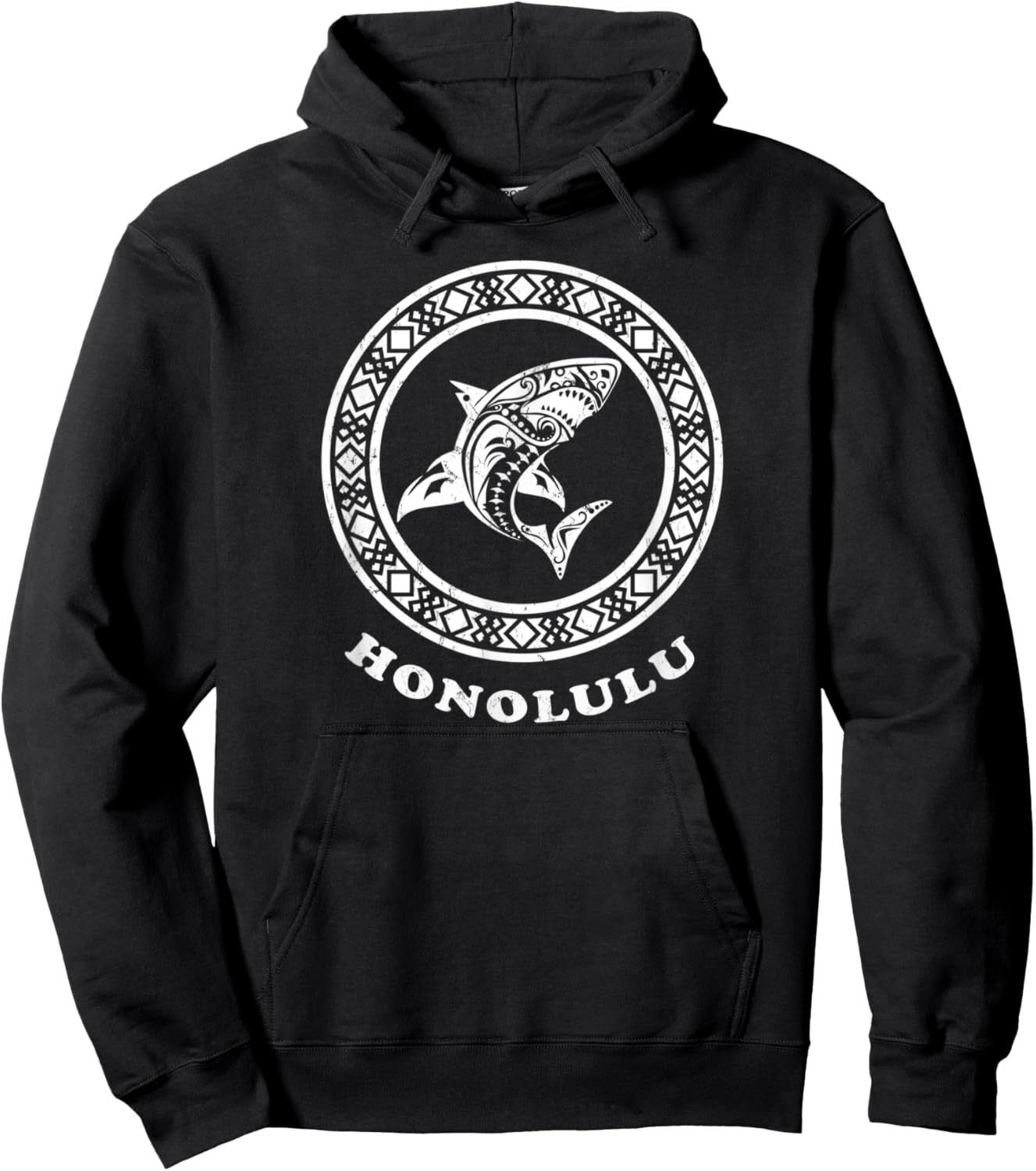 Honolulu Oahu, Hawaii Vintage Tribal Shark Vacation Hoodie - Hoodie | Black