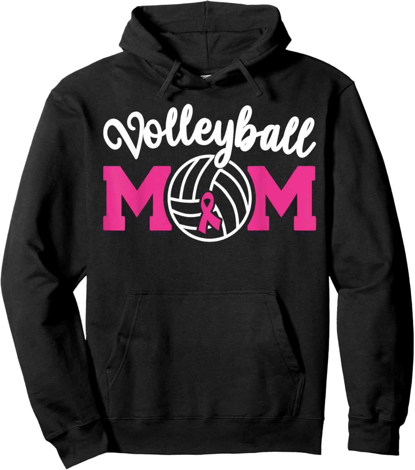 Volleyball Mom Pink Ribbon Breast Cancer Awareness Fighters Hoodie - Hoodie | Black