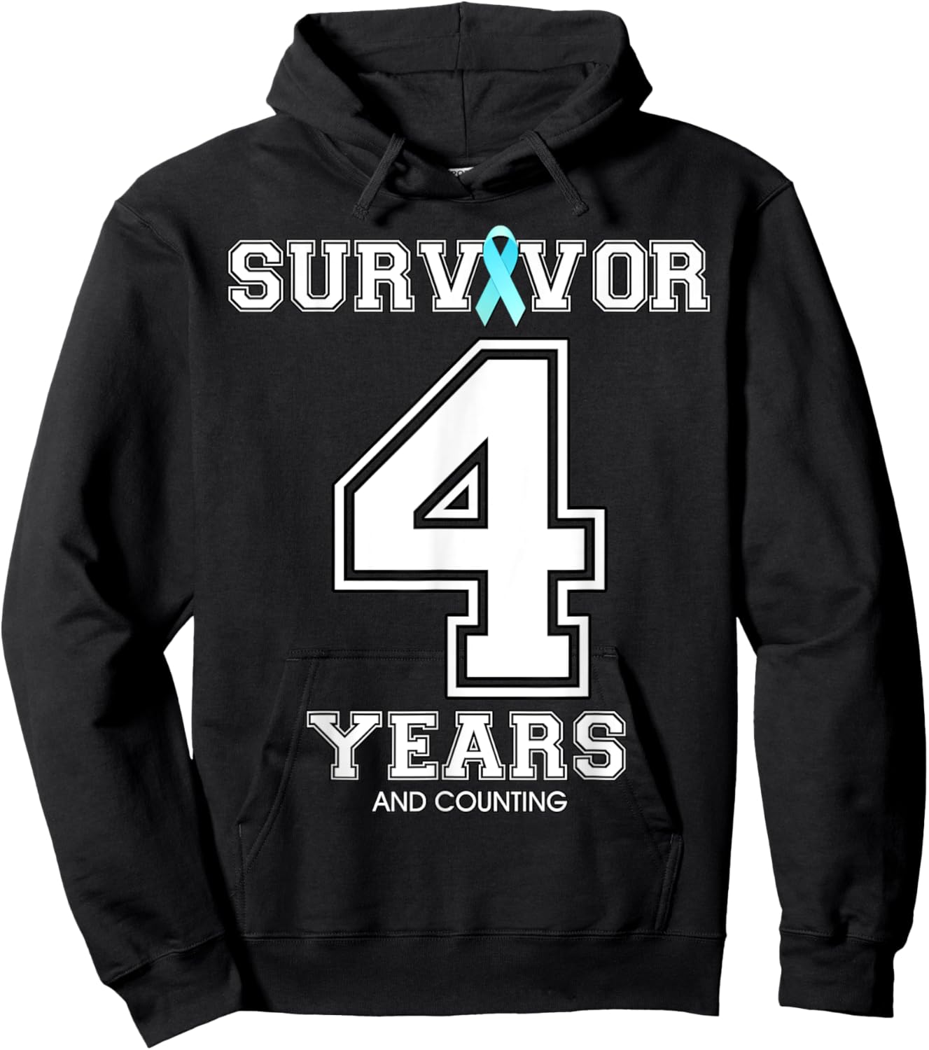 4 Years Ovarian Cancer Survivor Teal Ribbon Gift Hoodie - Hoodie | Black