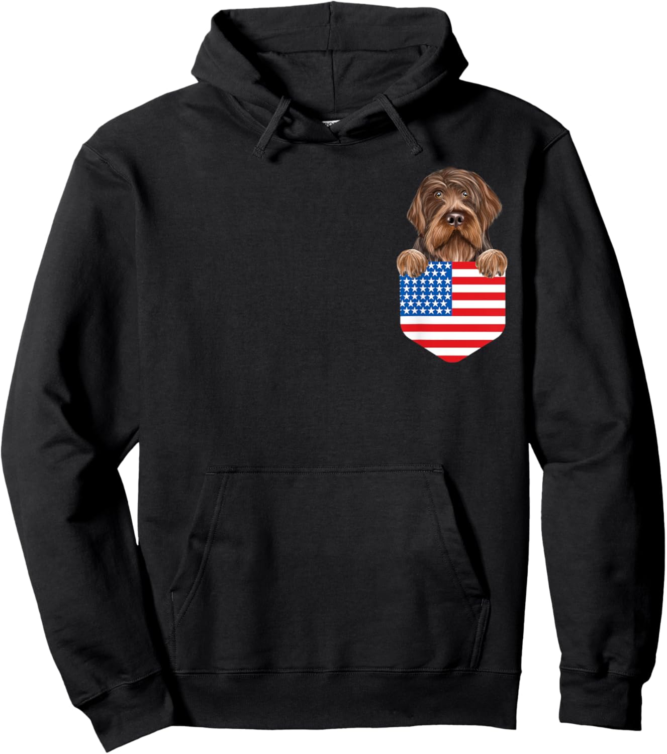 America Flag Wirehaired Pointing Griffon Dog In Pocket Hoodie - Hoodie | Black