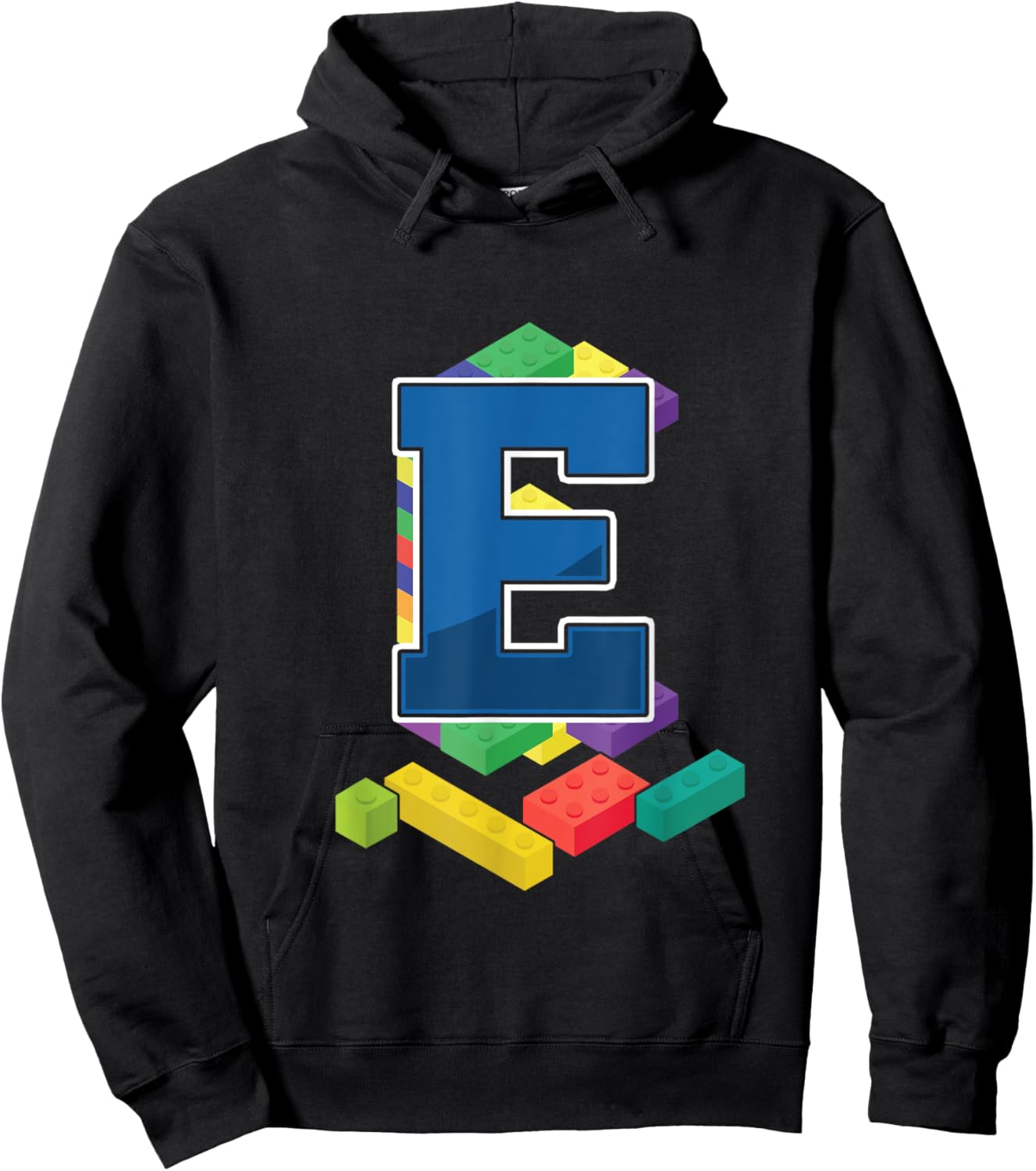 Letter E Master Builder Alphabet Last Name Building Blocks Hoodie - Hoodie | Black