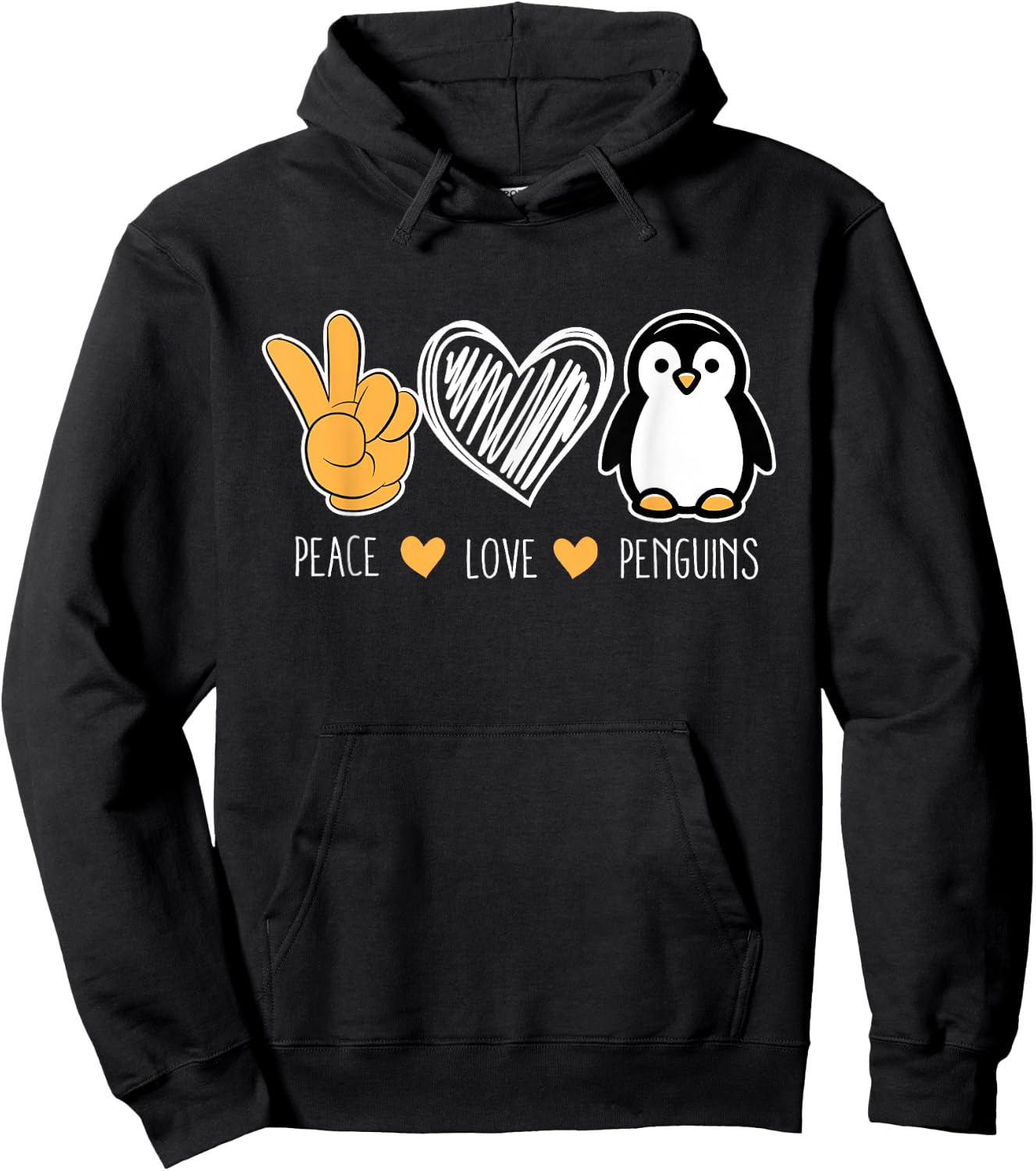Penguin Cartoon Lovers Animals Outfit Peace Love Penguins Hoodie - Hoodie | Black