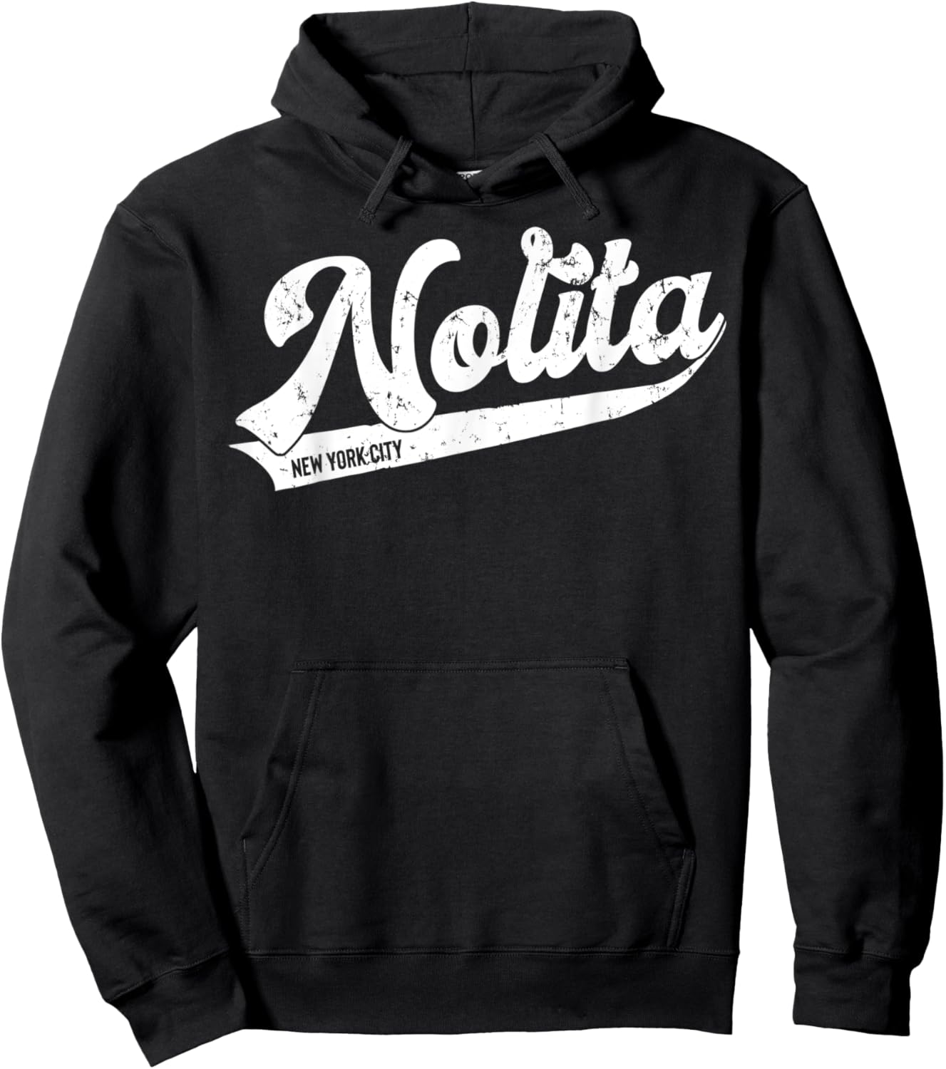 Nolita New York City Typographic Distressed Design Hoodie - Hoodie | Black