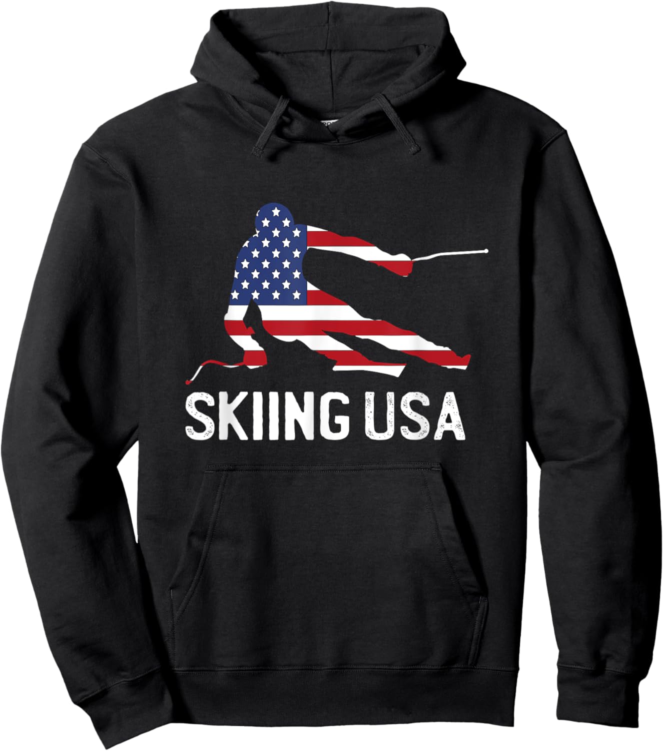 Support Skiing USA Team Funny American patriot ski Flag Hoodie - Hoodie | Black