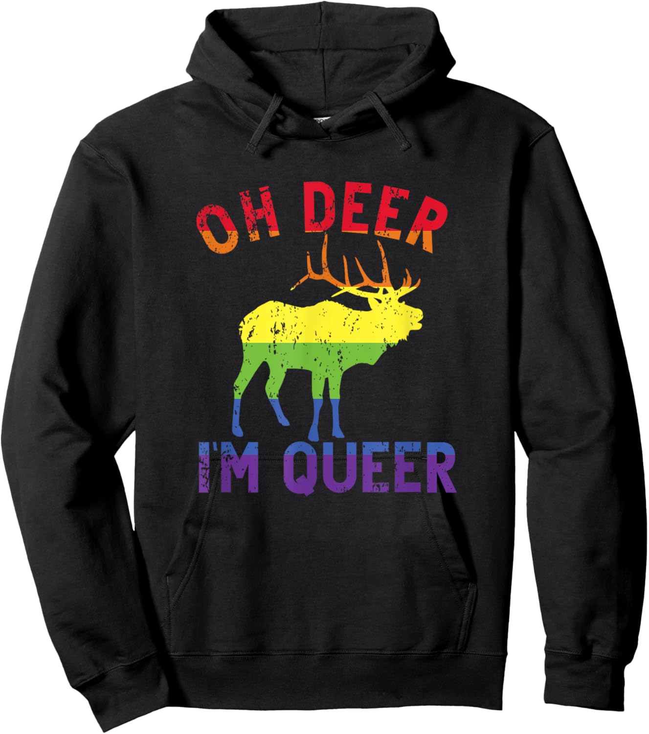 Oh Deer Im Queer Rainbow LGBT Gay Pride Pansexual Lesbian Hoodie - Hoodie | Black