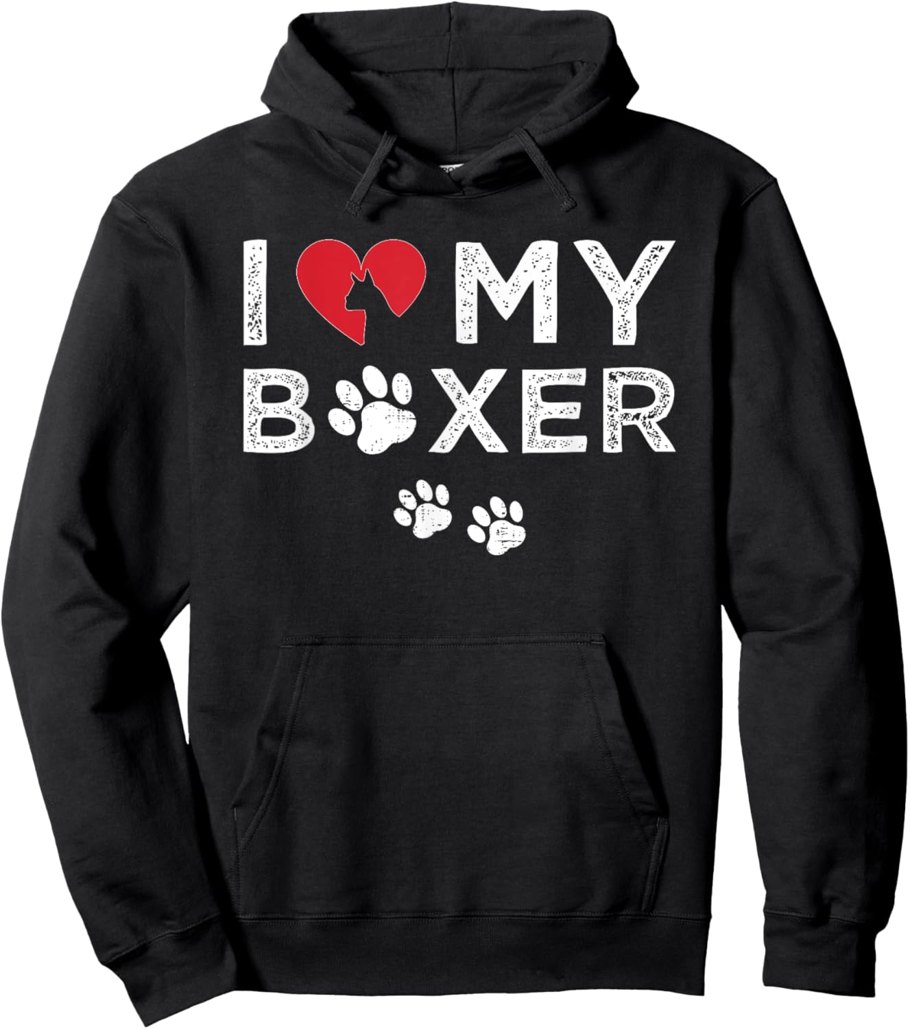 I Love My Boxer Dog with Red Heart and Paw Print Hoodie - Hoodie | Black
