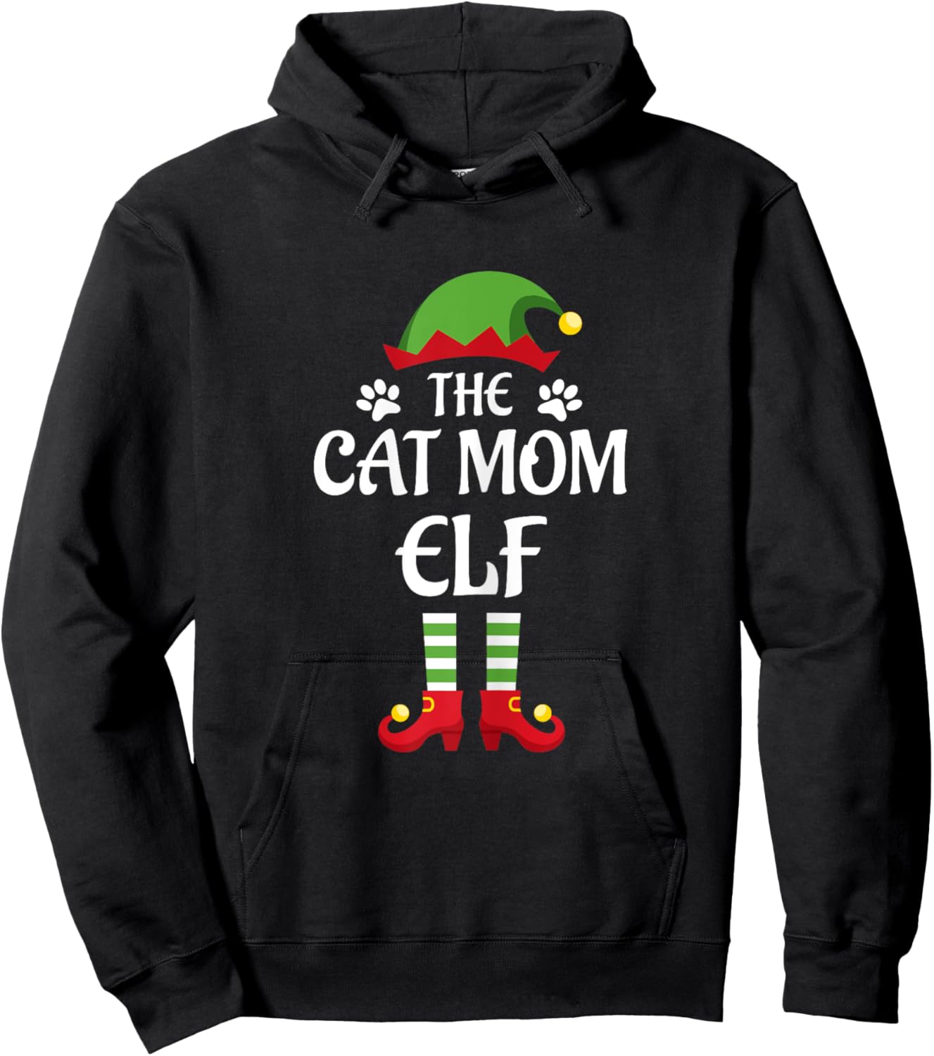 Cat Mom Elf Family Matching Group Christmas Women Hoodie - Hoodie | Black
