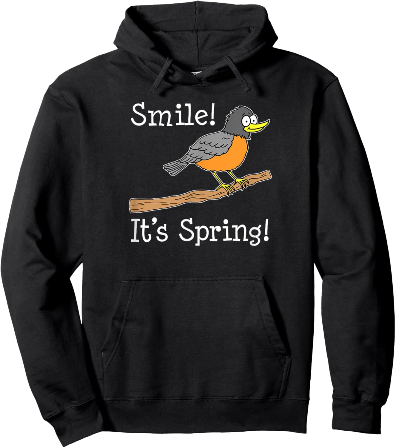 Smile It's Spring Season Cartoon Bird Hoodie - Hoodie | Black