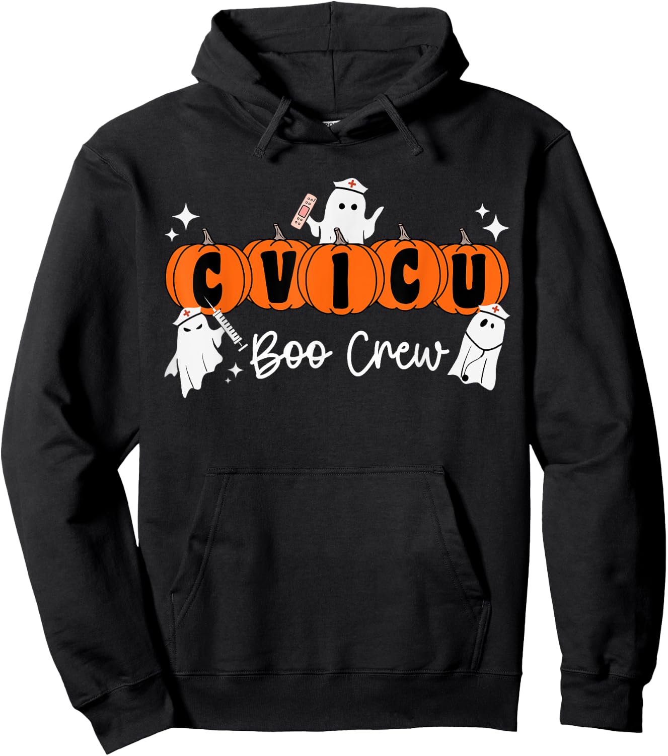 CVICU Boo Crew Ghost Pumpkin Costume CVICU Nurse Halloween Hoodie - Hoodie | Black