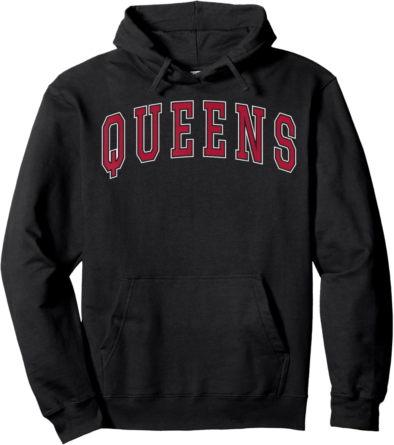 Queens New York Souvenir College Style Red Text Hoodie - Hoodie | Black