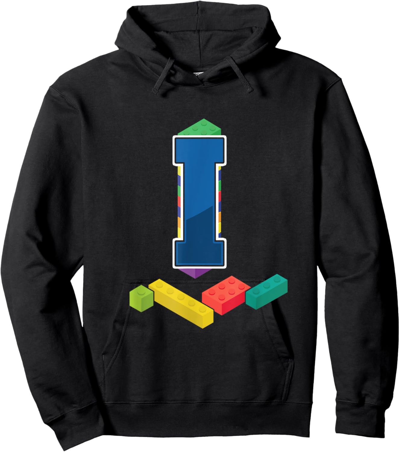 Letter I Master Builder Alphabet Last Name Building Blocks Hoodie - Hoodie | Black