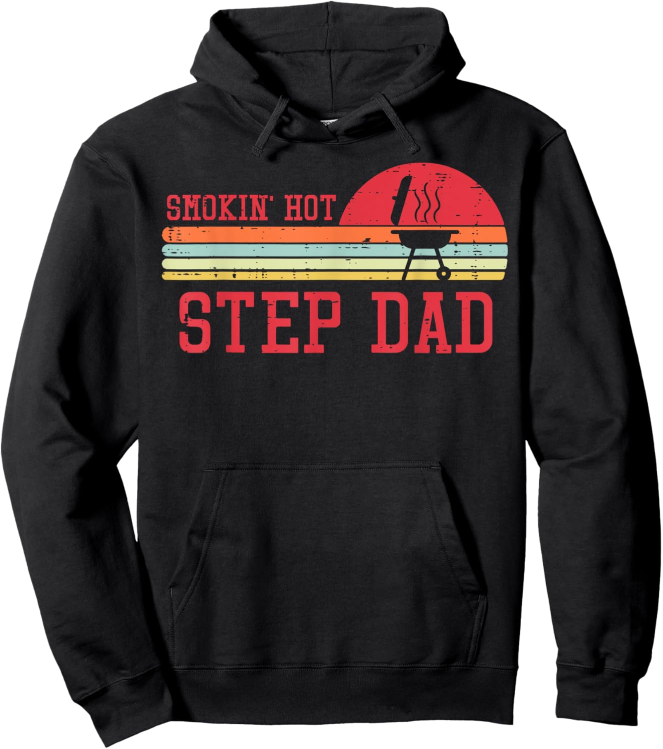 Smokin Hot Step Dad Chest Sunset Retro Grill Bbq Stepdad Men Hoodie - Hoodie | Black
