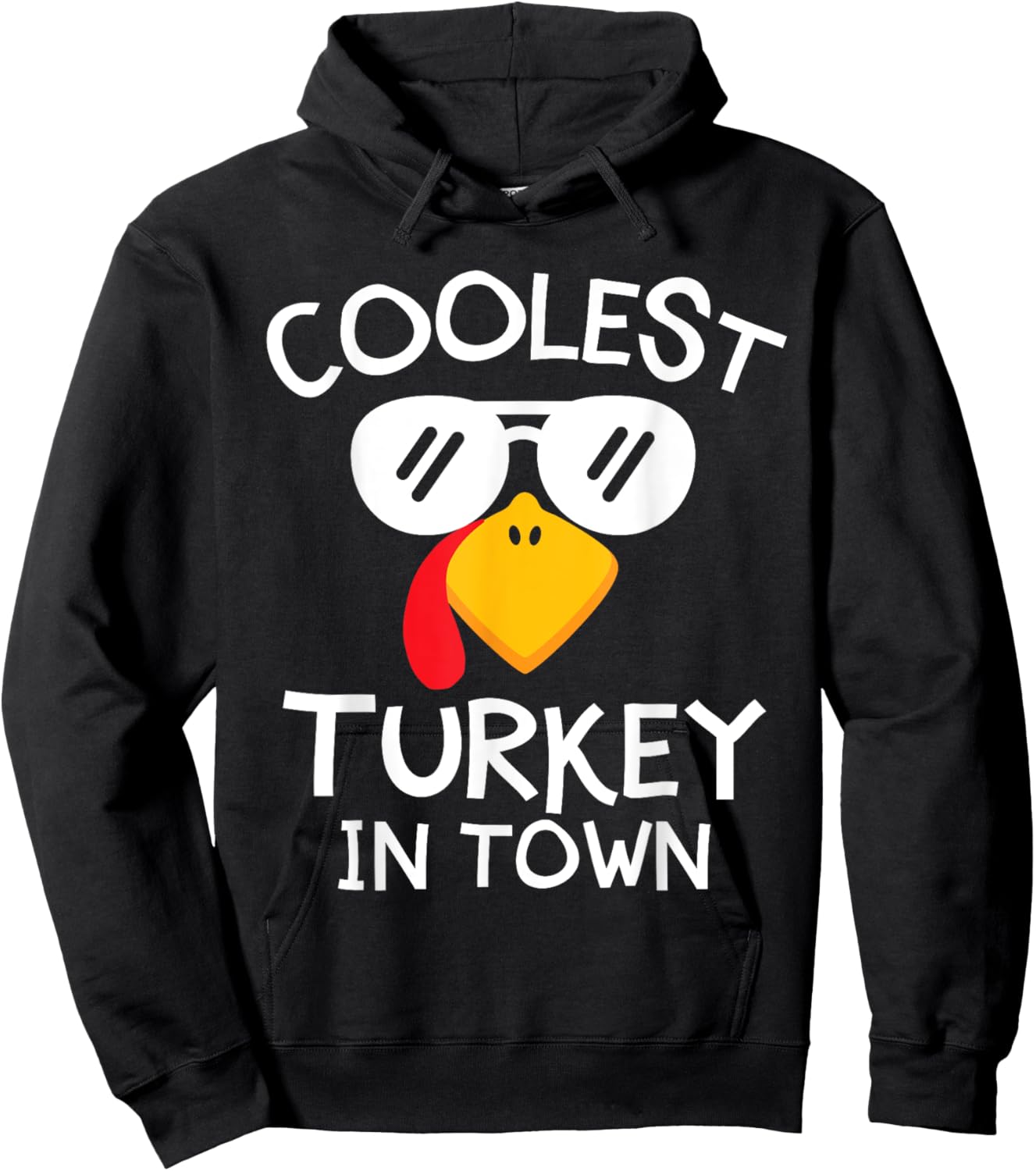 Funny Coolest Turkey in Town Cute Thanksgiving Boys Girls Hoodie - Hoodie | Black