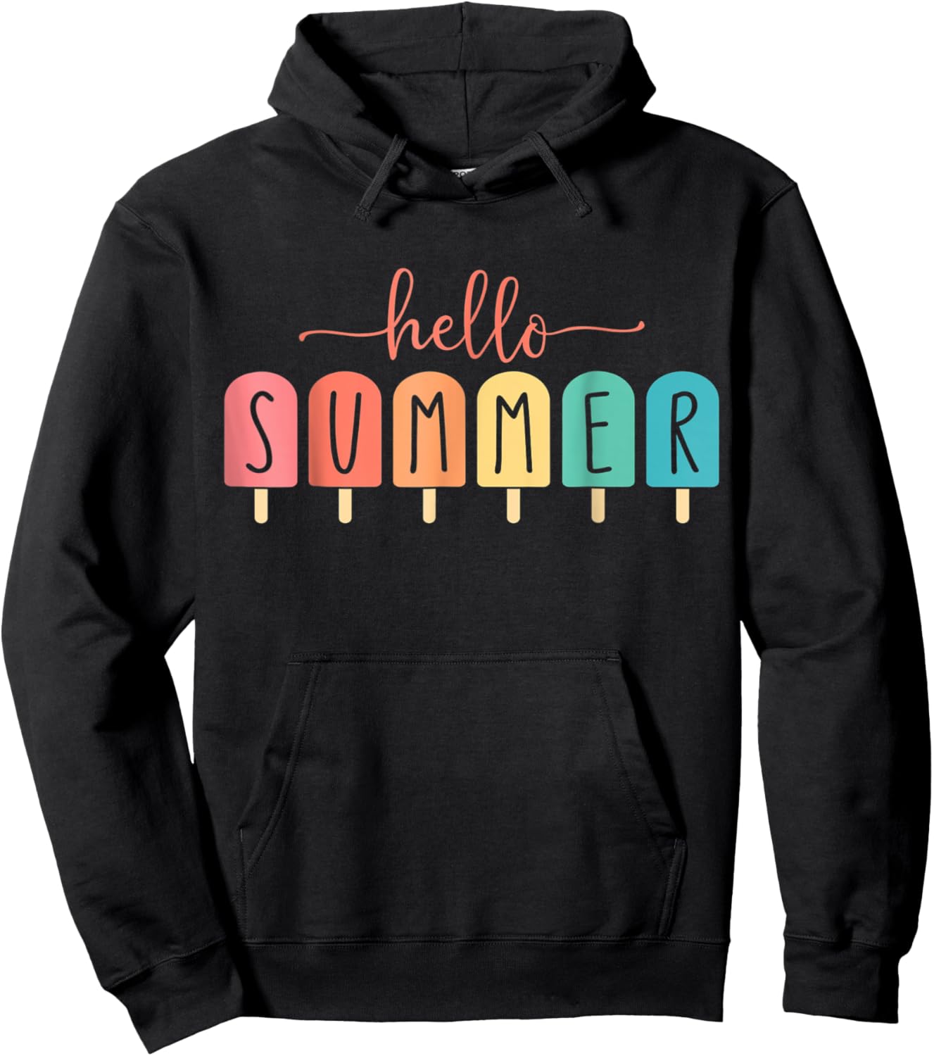 Hello Summer Vacation Ice Cream Popsicle Ice Lolly Men Women Girls Kids Hoodie - Hoodie | Black