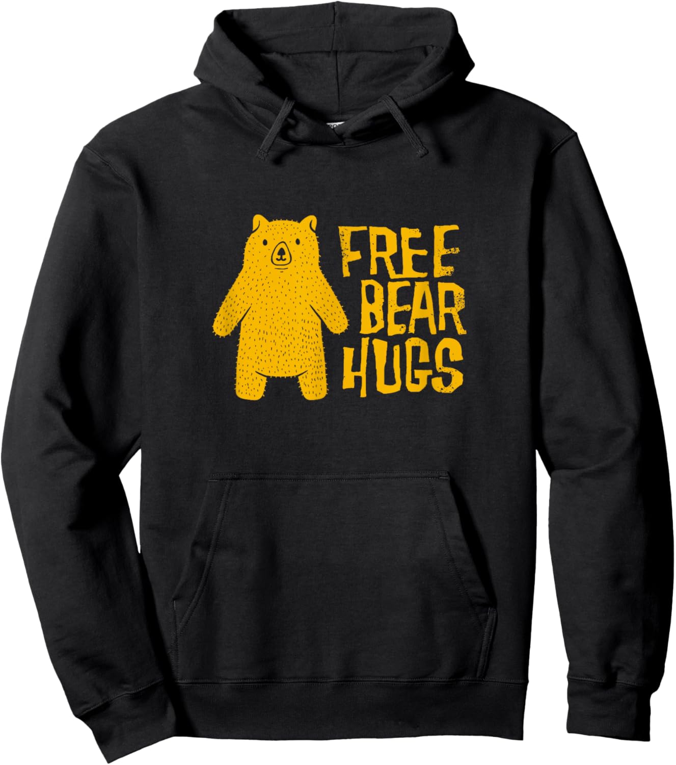 Free Bear Hugs / Hand-Drawn Bear / Yellow Bear Hug Quote Hoodie - Hoodie | Black