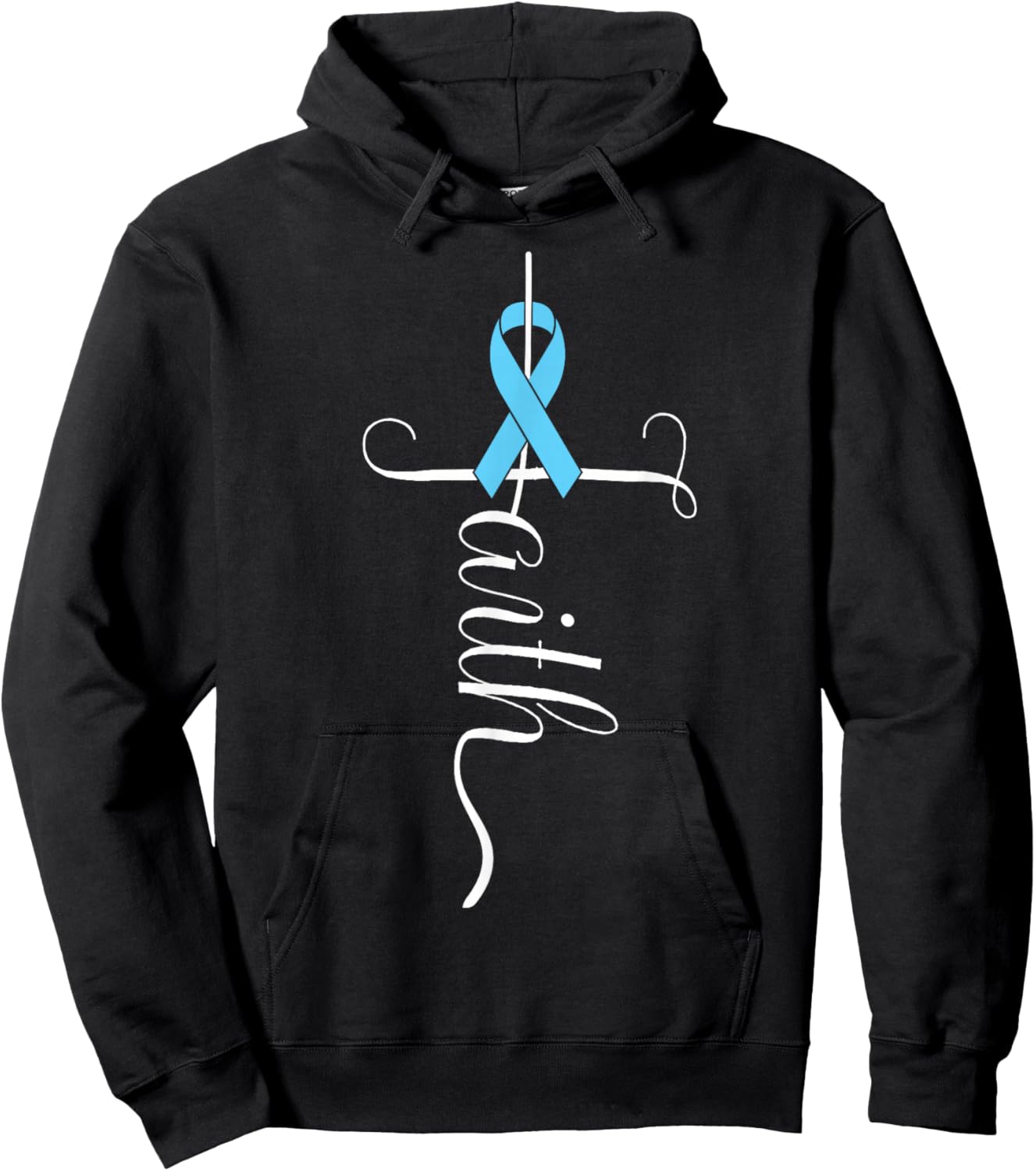 Prostate Cancer Awareness Light Blue Ribbon Faith Survivor Hoodie - Hoodie | Black