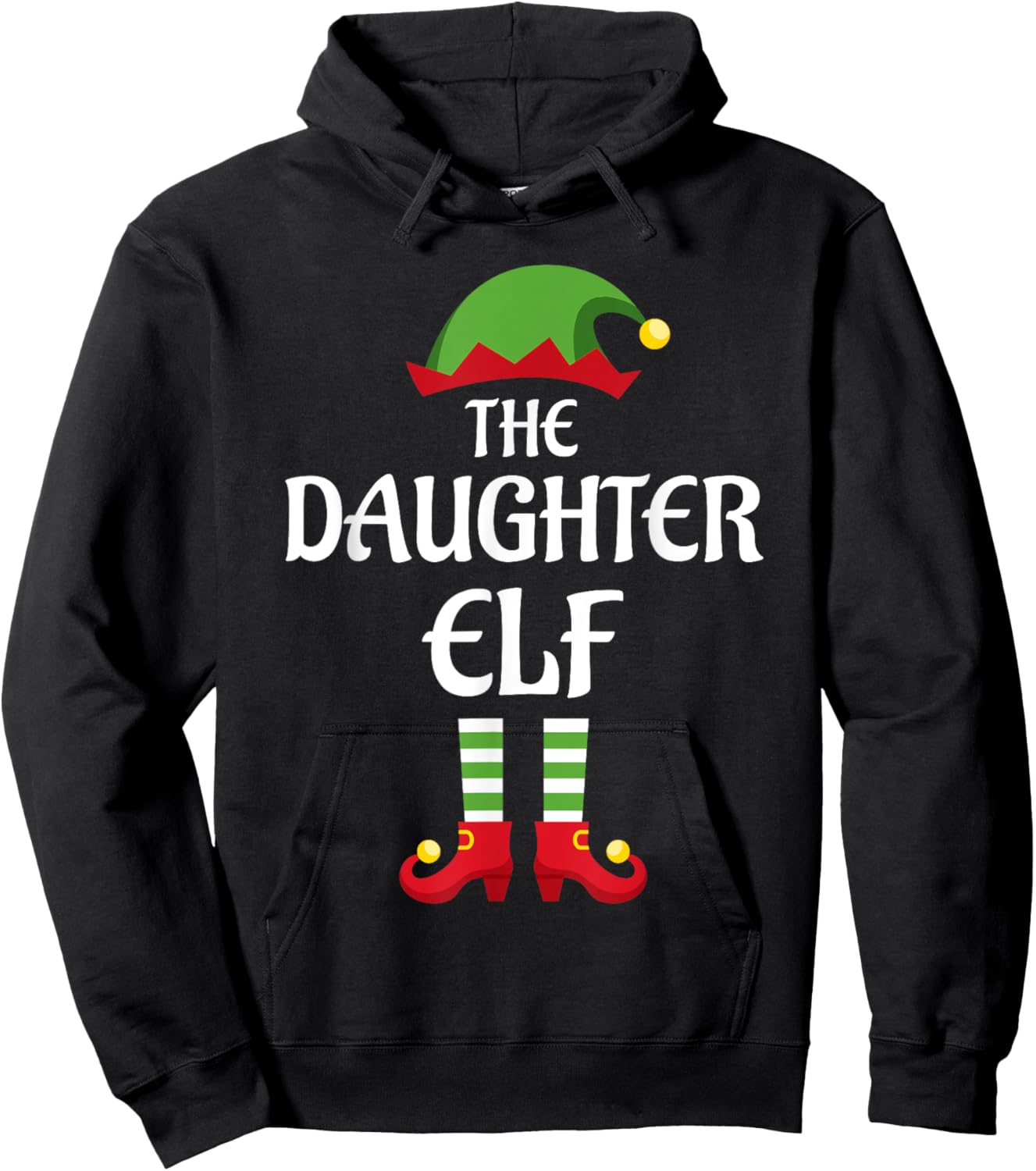 Daughter Elf Family Matching Group Christmas Hoodie - Hoodie | Black
