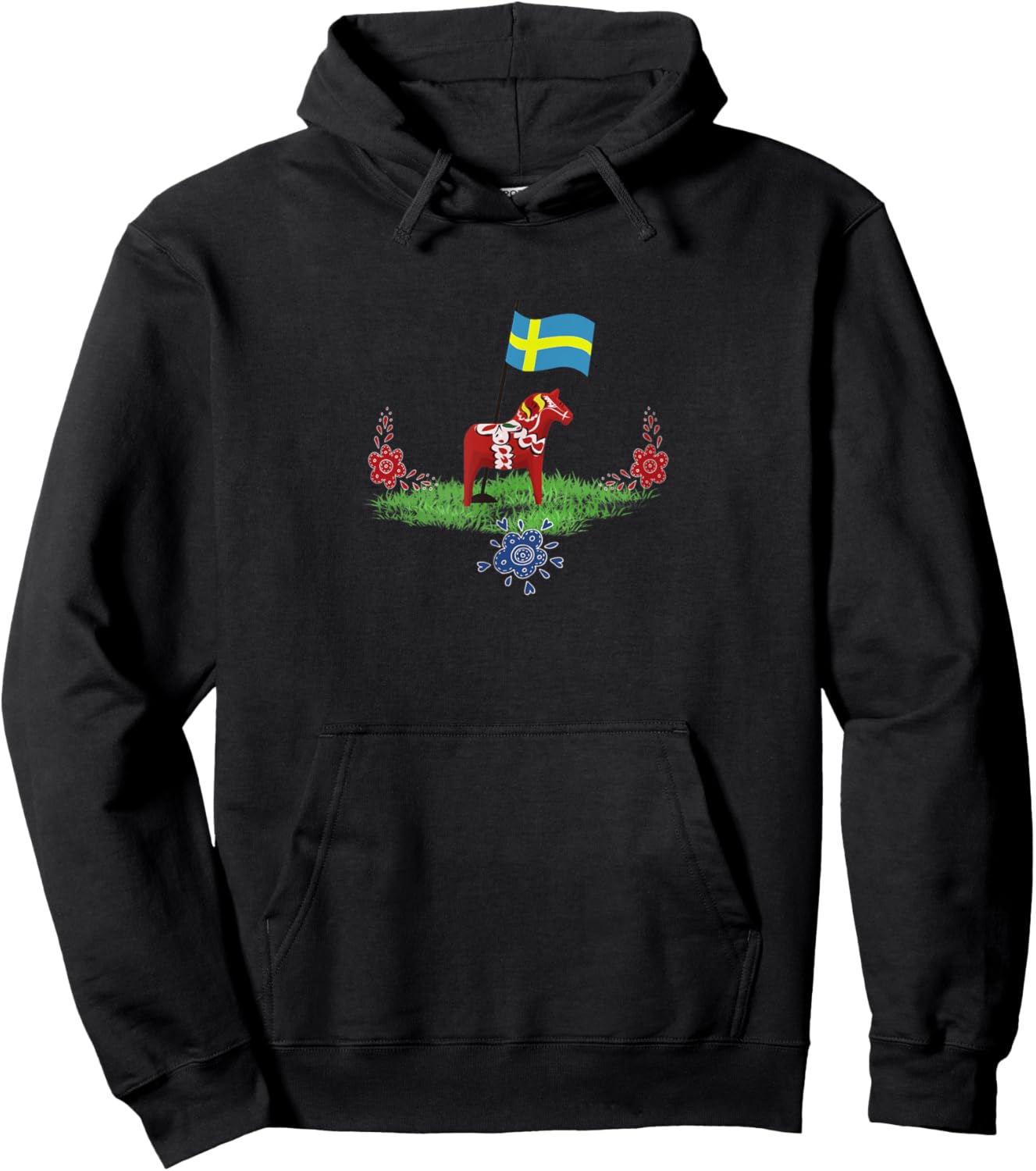 Sweden Flag Swedish Dala Horse Hoodie - Hoodie | Black