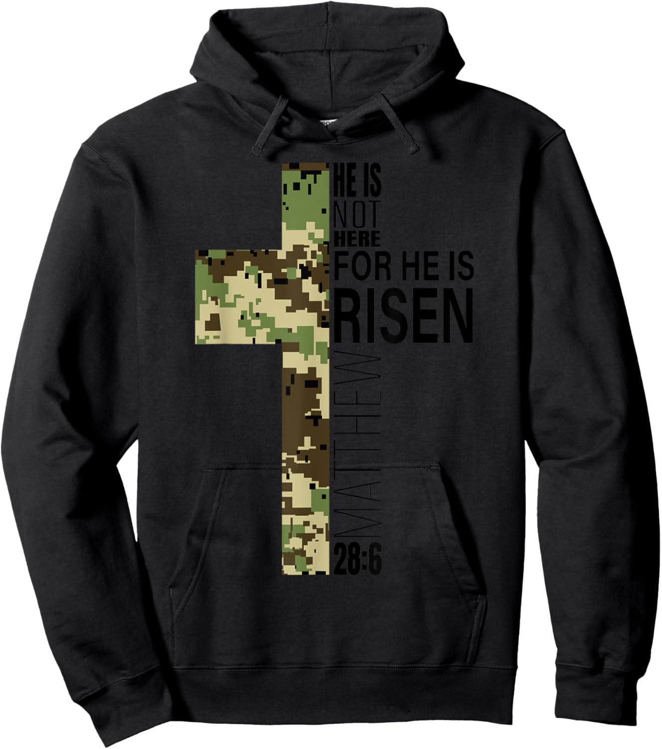 He Is Risen Christian Easter Verse Green Camo Cross Men Boys Hoodie - Hoodie | Black