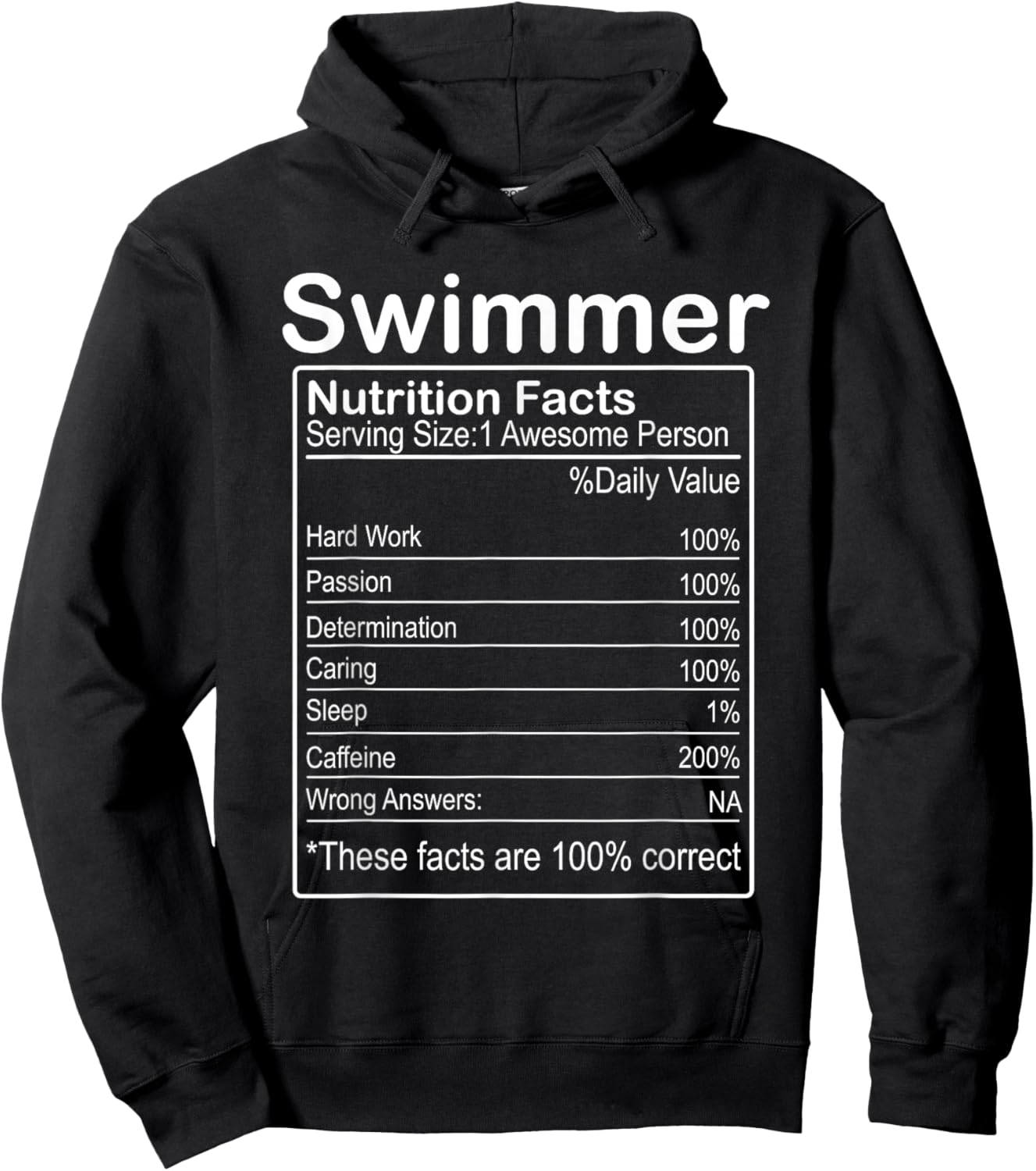 Swimmer Nutrition Facts Funny Sarcastic Hoodie - Hoodie | Black