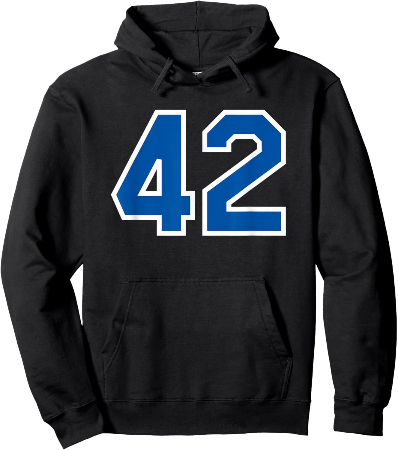 Number #42 White Blue Varsity Number Hoodie - Hoodie | Black