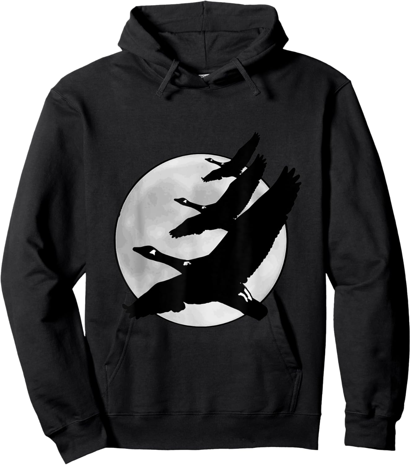 Canadian Geese Flying in Front of the Full Moon Hoodie - Hoodie | Black