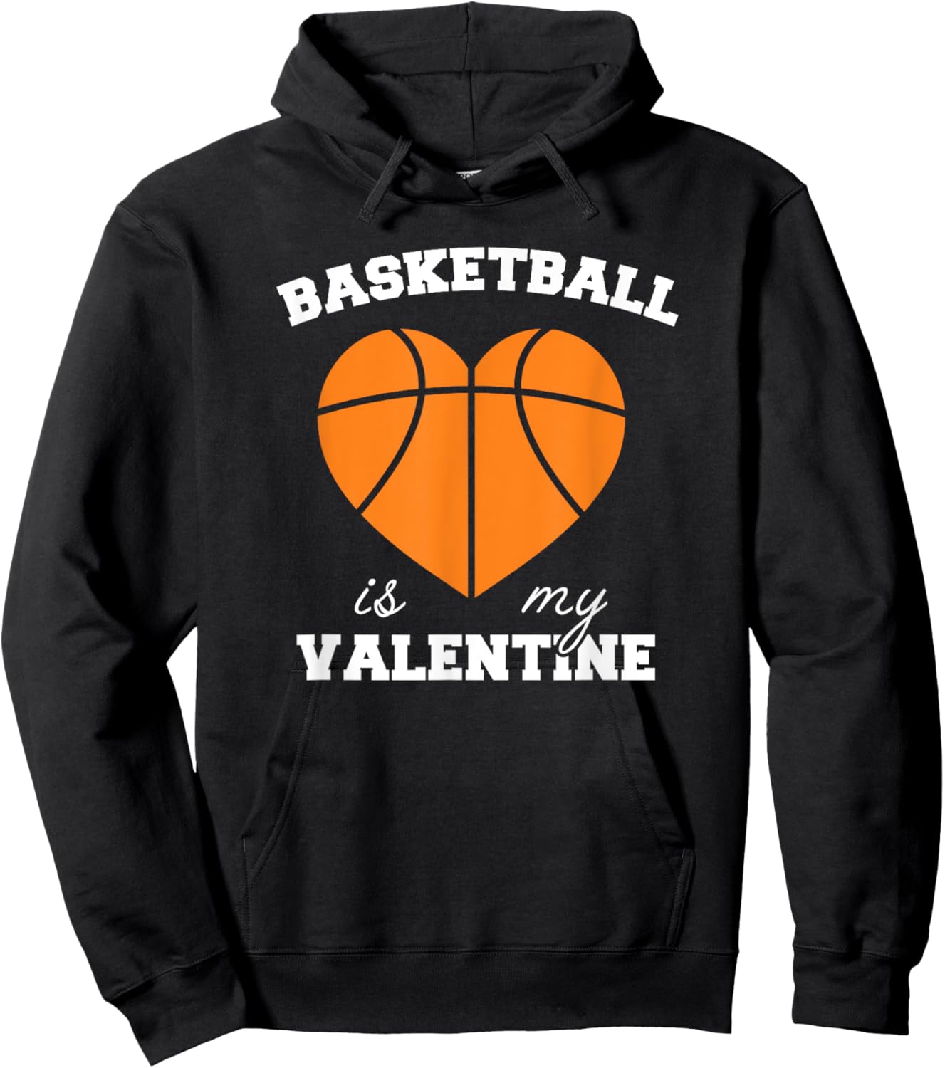 Threadrock Basketball Is My Valentine - Women's Classic Fit Black Short Sleeve Heart Shaped Basketball Valentine's Day Hoodie - Hoodie | Black