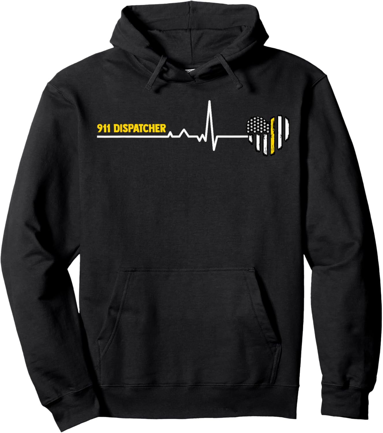 911 Dispatcher Heartbeat Police Thin Flag Hoodie - Hoodie | Black
