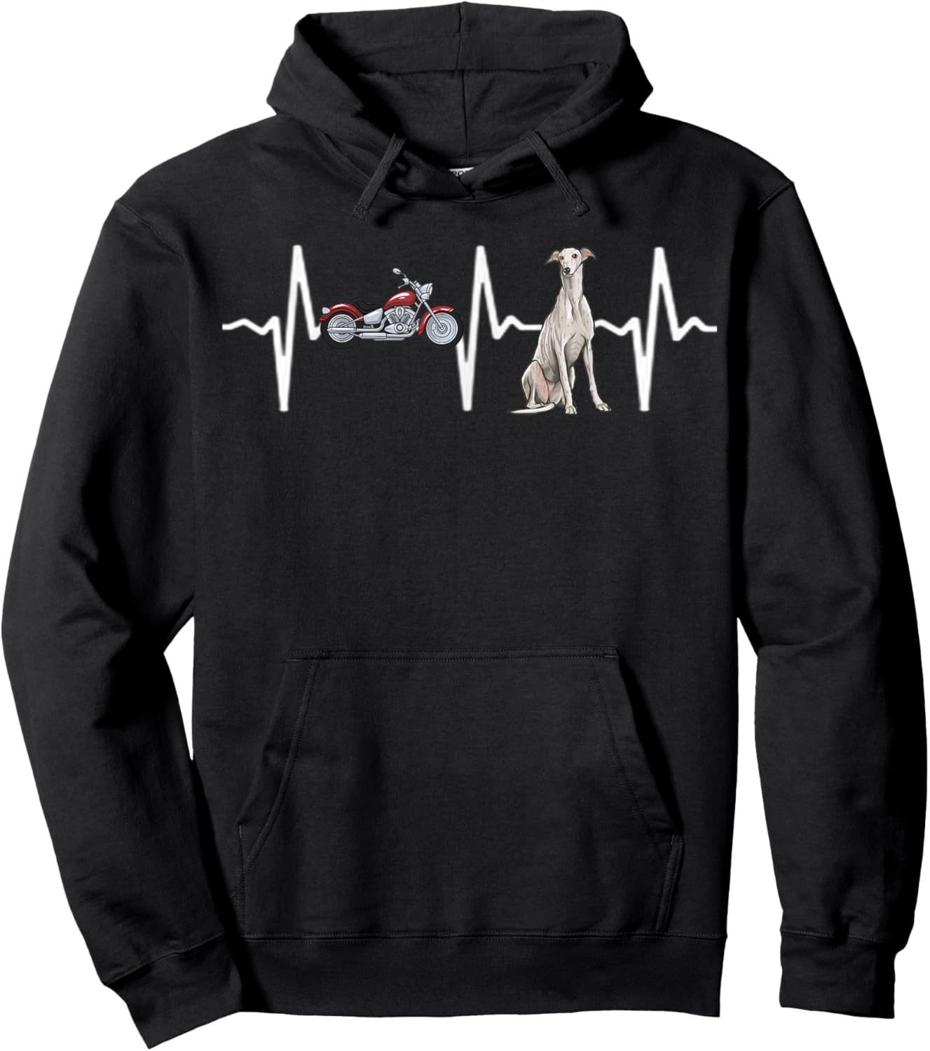 Motorcycle Greyhound Heartbeat Dog Lover Men Women Kids Hoodie - Hoodie | Black