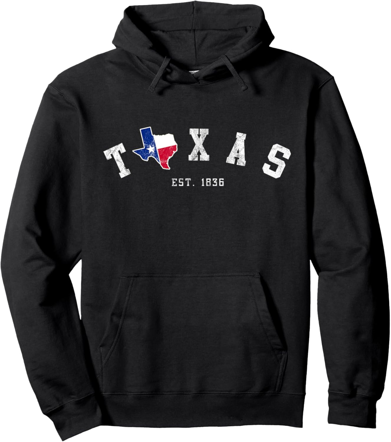 Texas T Shirt Vintage Texas State Est. 1836 With Texan Flag Hoodie - Hoodie | Black