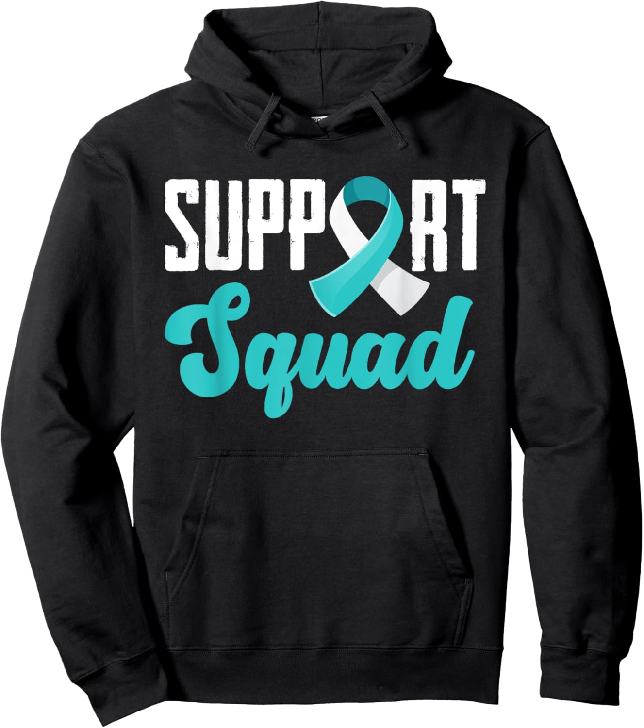 Support Squad Teal White Ribbon Cervical Cancer Awareness Hoodie - Hoodie | Black