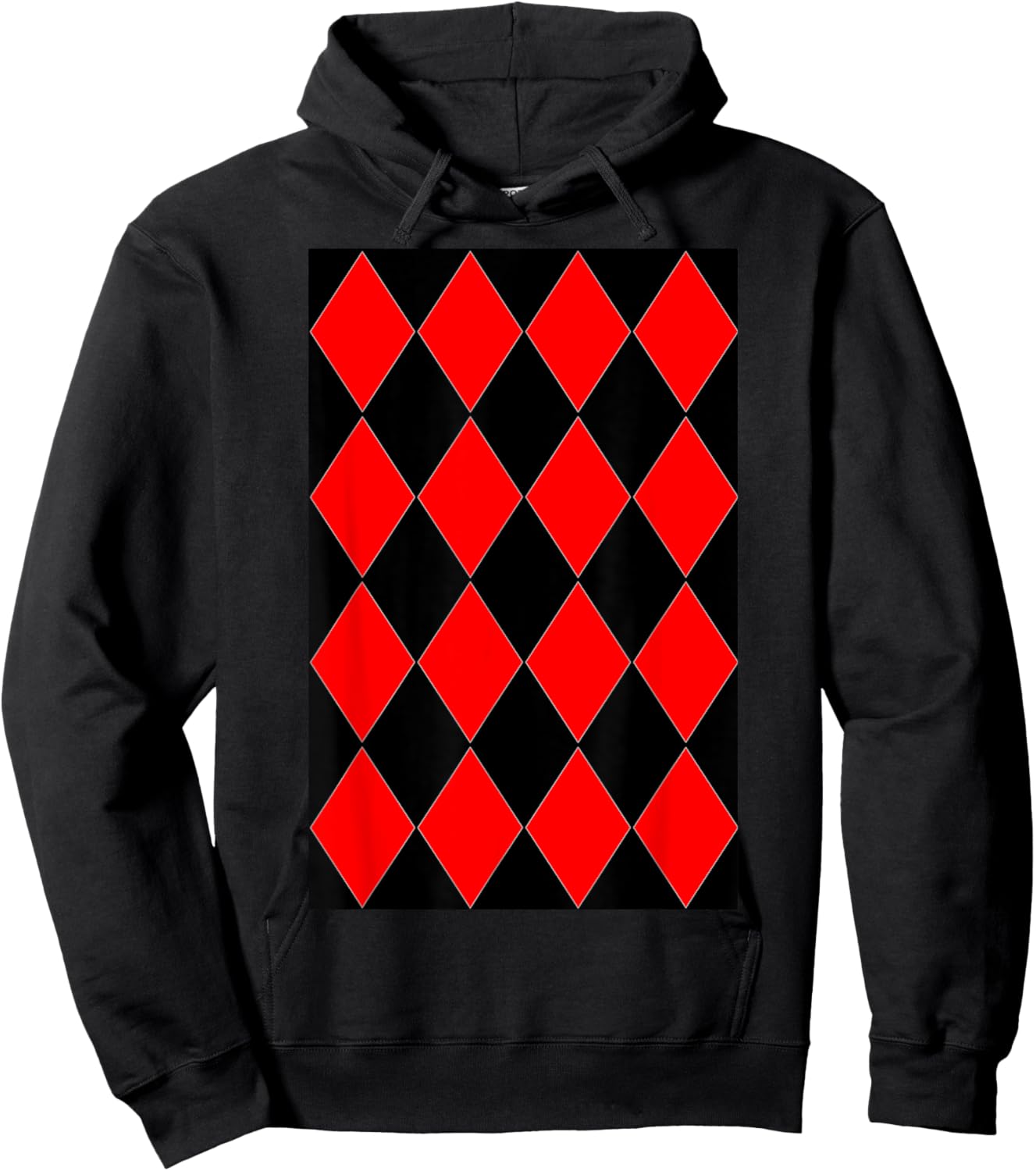Geometric Large Harlequin Pattern Red and Black Hoodie - Hoodie | Black