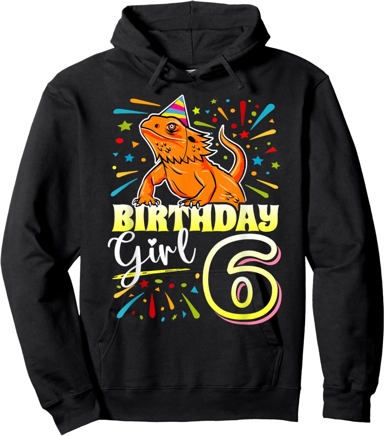 Bearded Dragon Lizard Kids 6th Birthday - 6 Year Old Girl Hoodie - Hoodie | Black