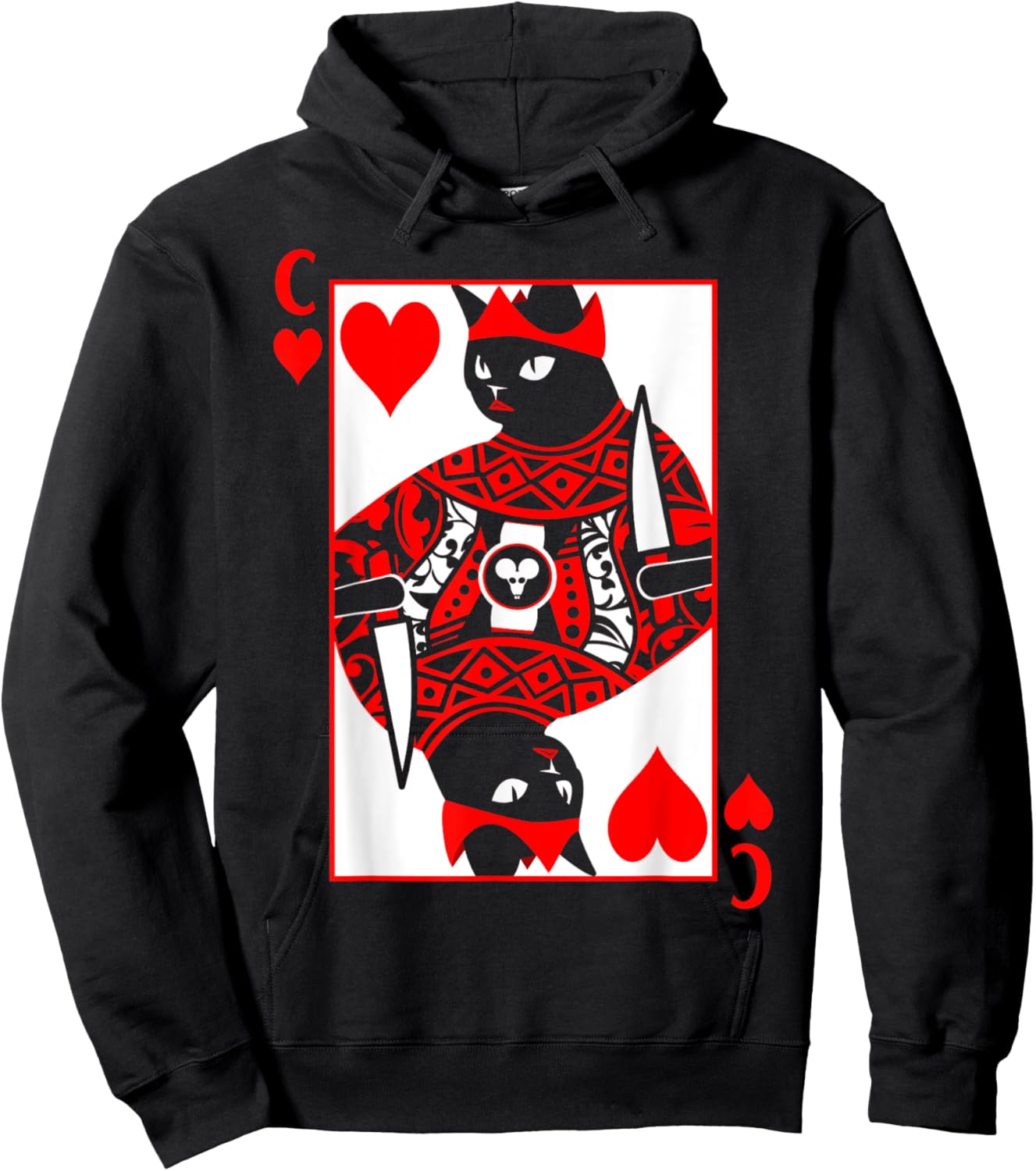Queen Of Hearts Poker Card Cat And Girls Hoodie - Hoodie | Black