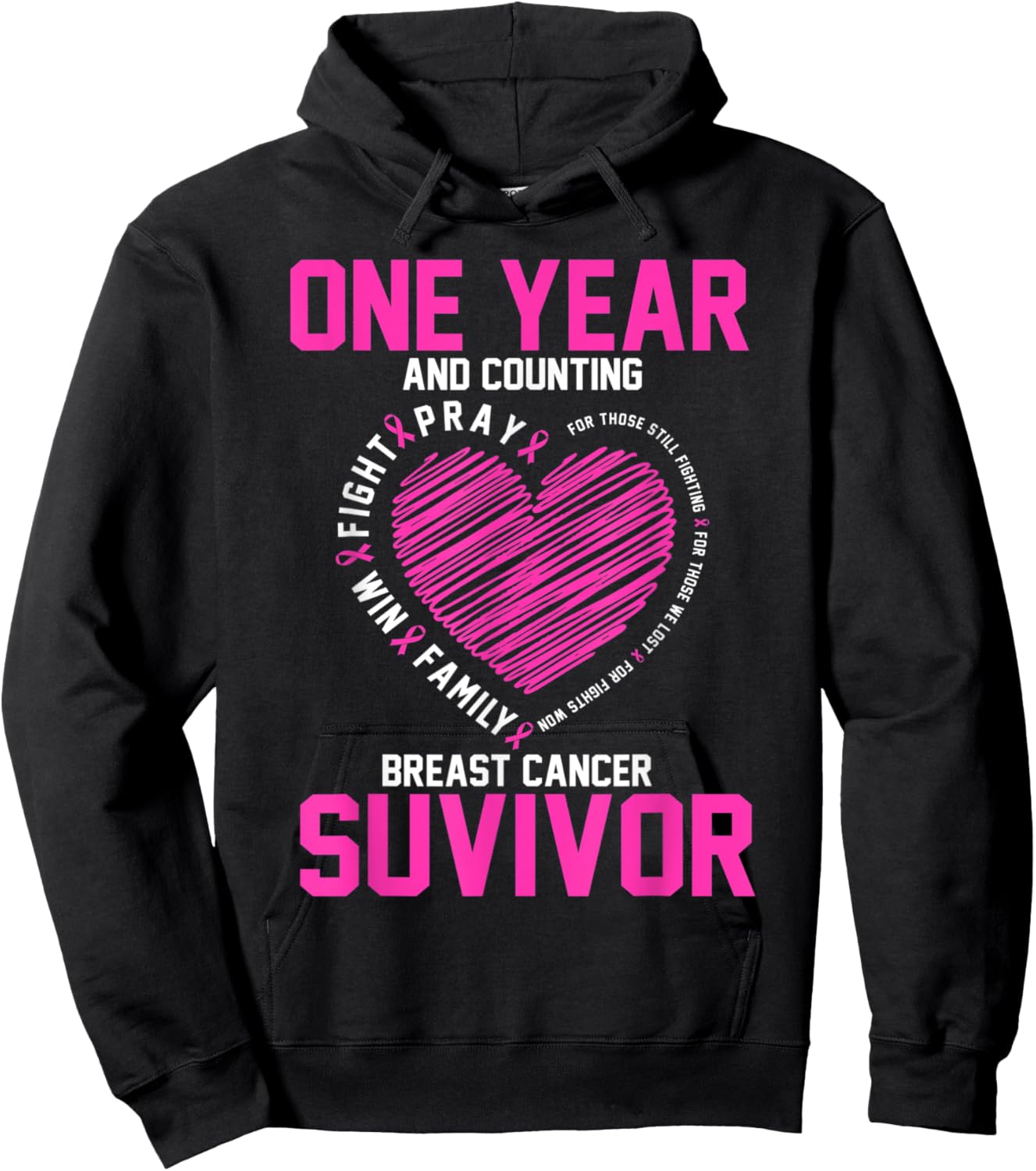 1 Year cancer free pink breast cancer awareness Hoodie - Hoodie | Black