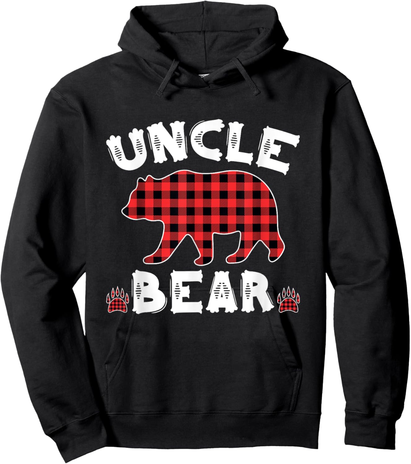 Uncle Bear Buffalo Dark Red Plaid Christmas Pajama Family Hoodie - Hoodie | Black