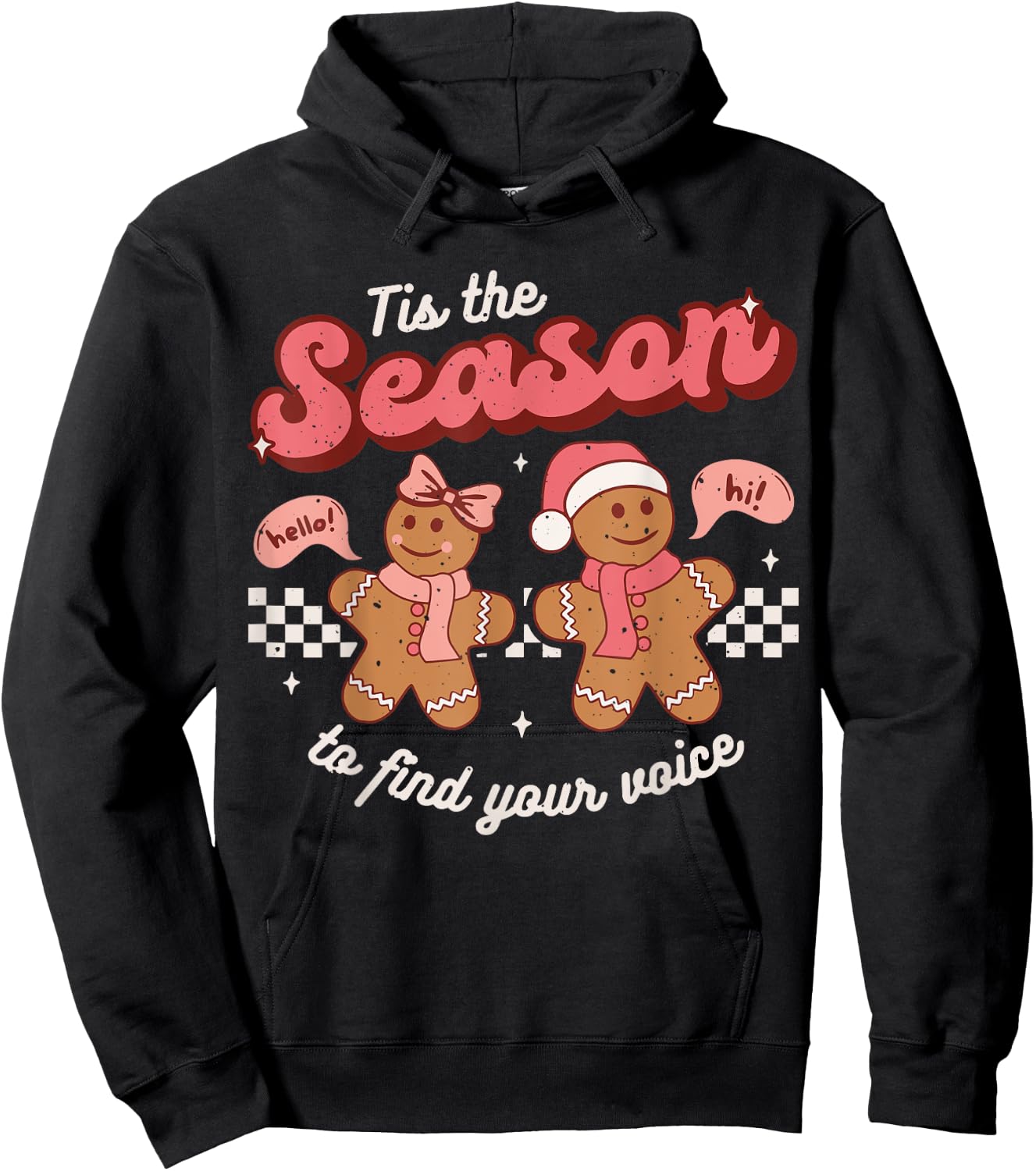 Speech Language Therapy Christmas Retro SLP Therapist Groovy Hoodie - Hoodie | Black
