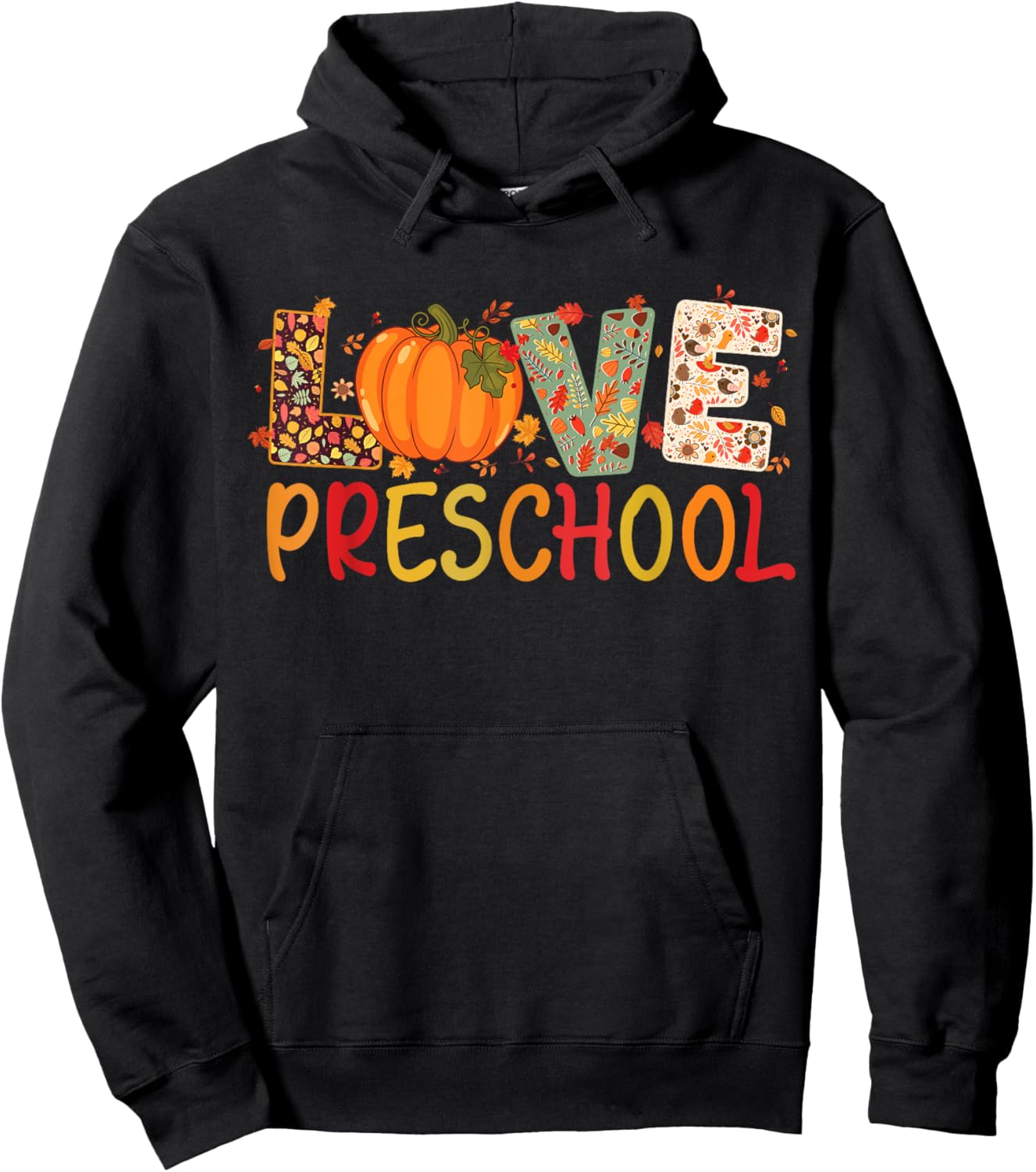 Love Preschool Happy Fall Thanksgiving Women Teacher Hoodie - Hoodie | Black