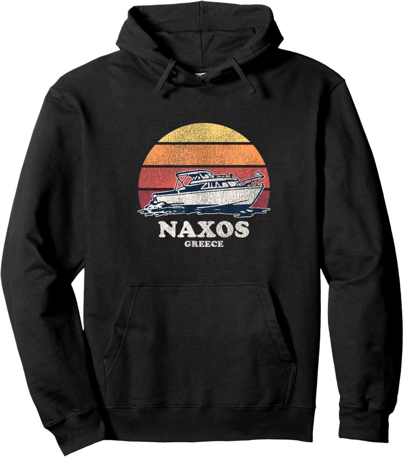 Naxos Greece Vintage Boating 70s Retro Boat Design Hoodie - Hoodie | Black