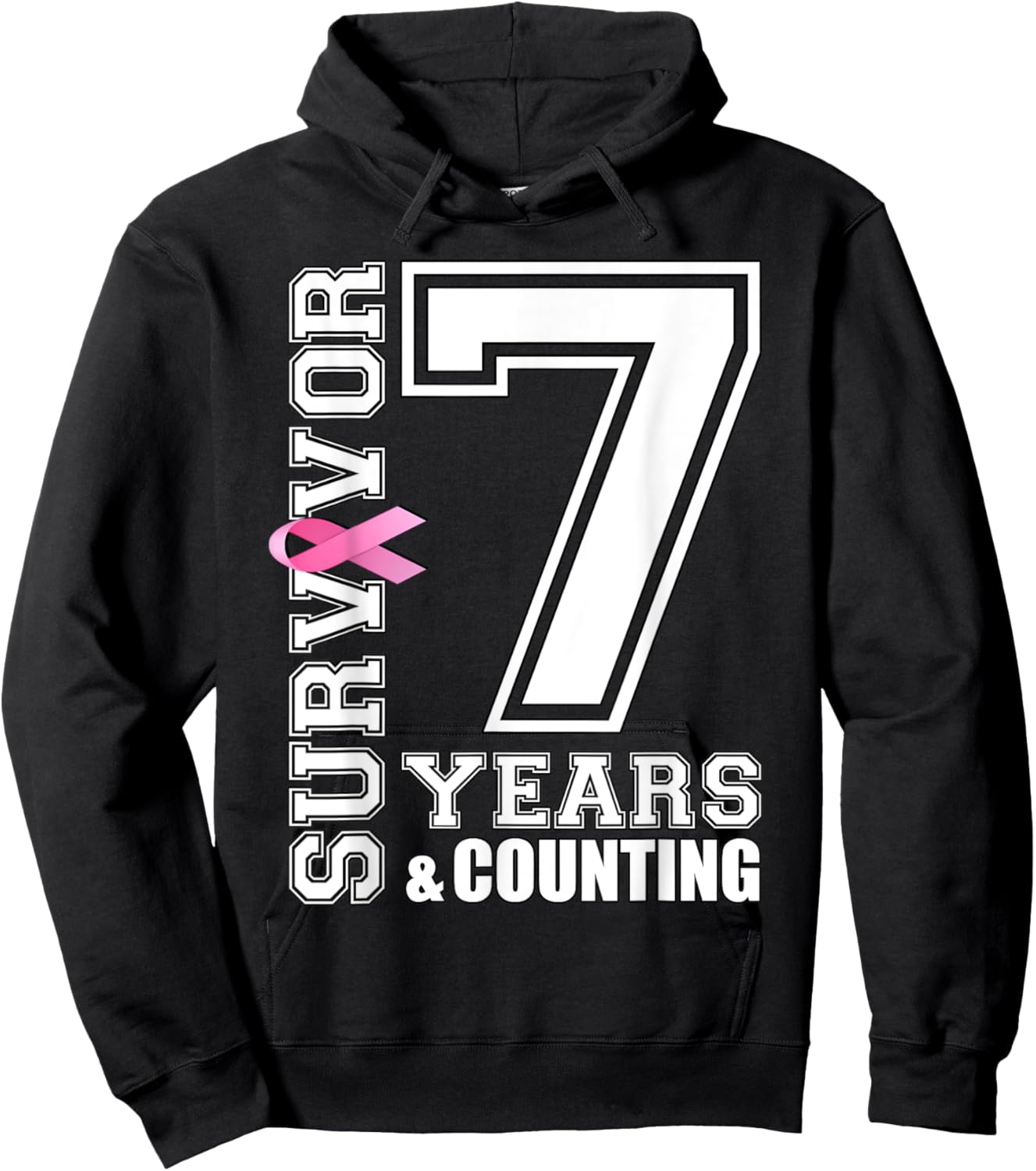 7 Years Breast Cancer Survivor Pink Ribbon Gifts Hoodie - Hoodie | Black