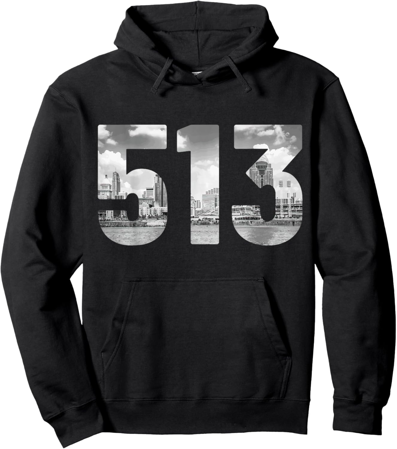 Cincinnati 513 Area Code Skyline Ohio Vintage Hoodie - Hoodie | Black