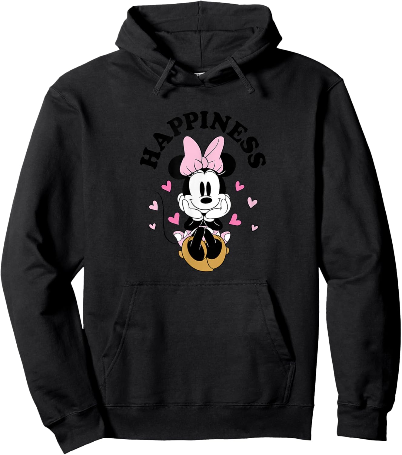 Minnie Mouse - Happiness With Pink Hearts Hoodie - Hoodie | Black