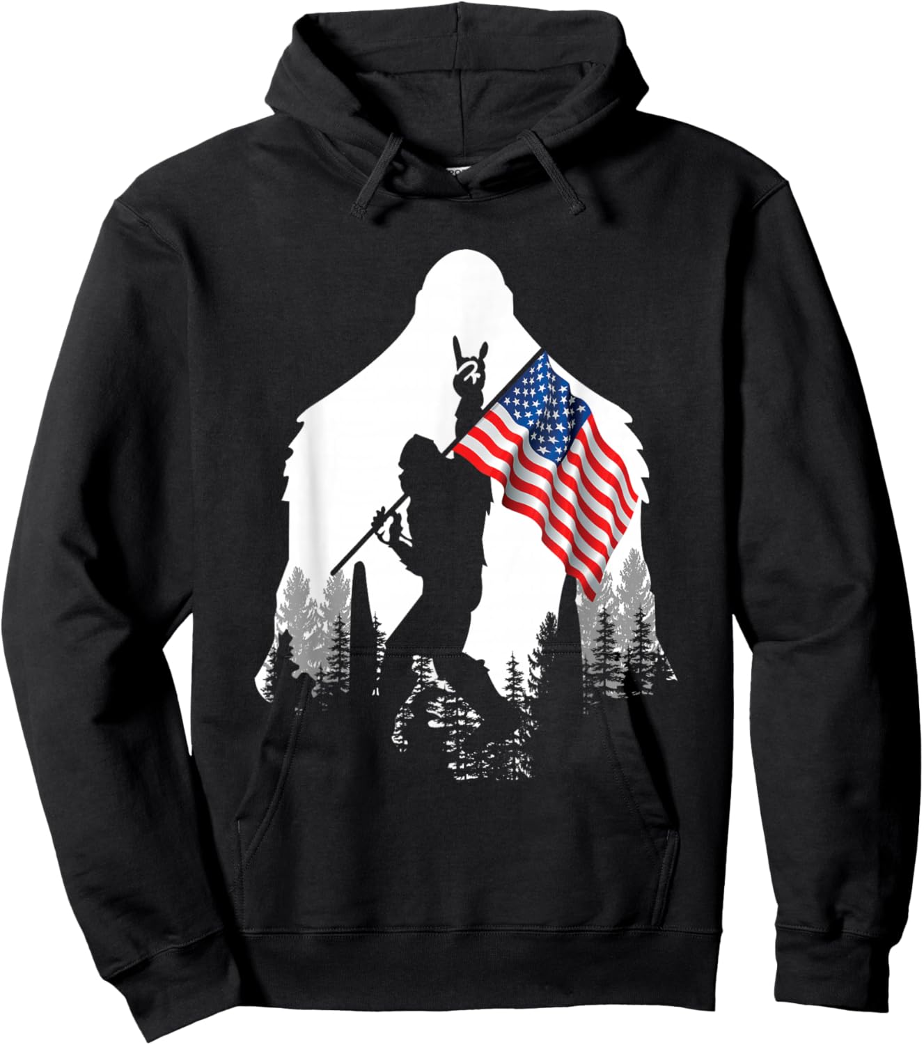 Big Foot Shirt - Bigfoot Sasquatch American Flag Patriotic Hoodie - Hoodie | Black