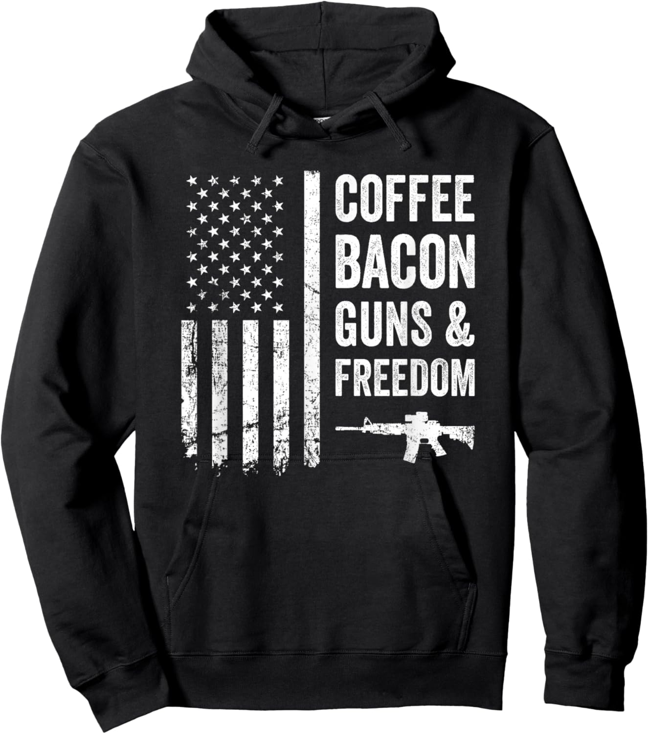 Coffee Bacon Guns & Freedom - BBQ Grill Funny Gun USA Flag Men Hoodie - Hoodie | Black