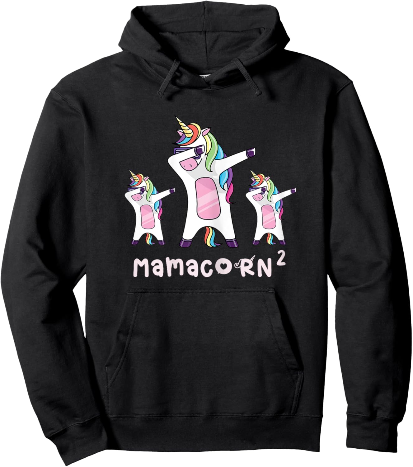 Cute Mamacorn Unicorn Mom Mother of 2 Twins Girls Baby Mom2 Hoodie - Hoodie | Black